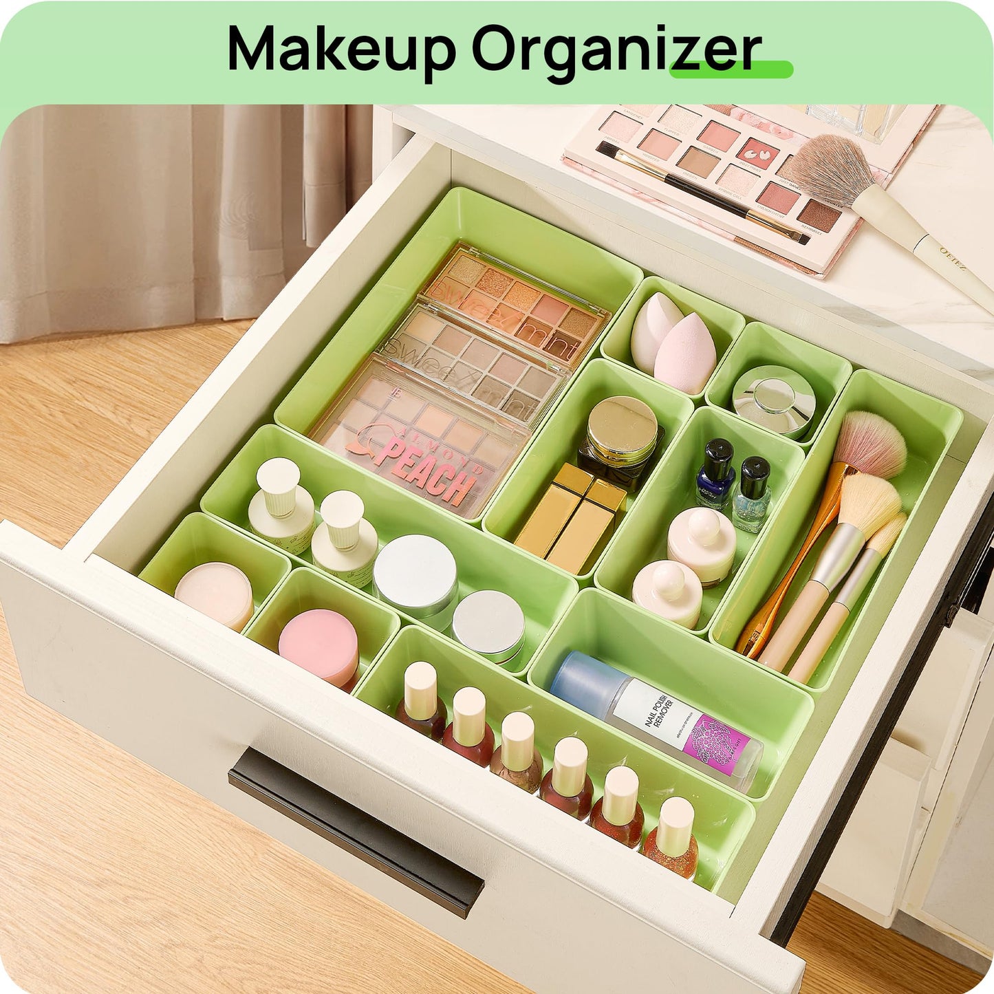 Vtopmart 25 PCS Clear Plastic Drawer Organizers Set, 4-Size Versatile Bathroom and Vanity Drawer Organizer Trays