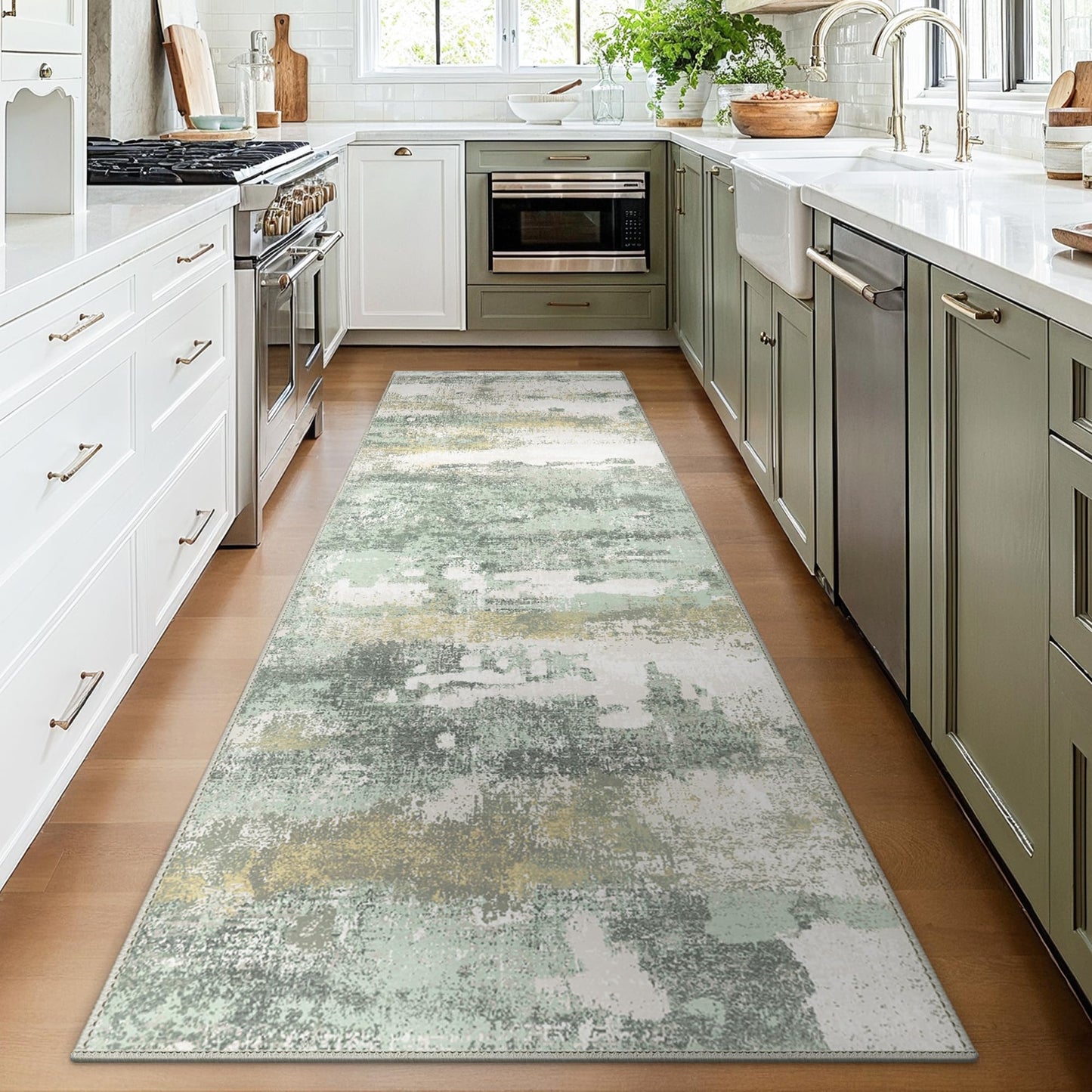 Area Rugs 5x7 for Living Room Bedroom, Modern Abstract Machine Washable Large Light Green Rug Soft