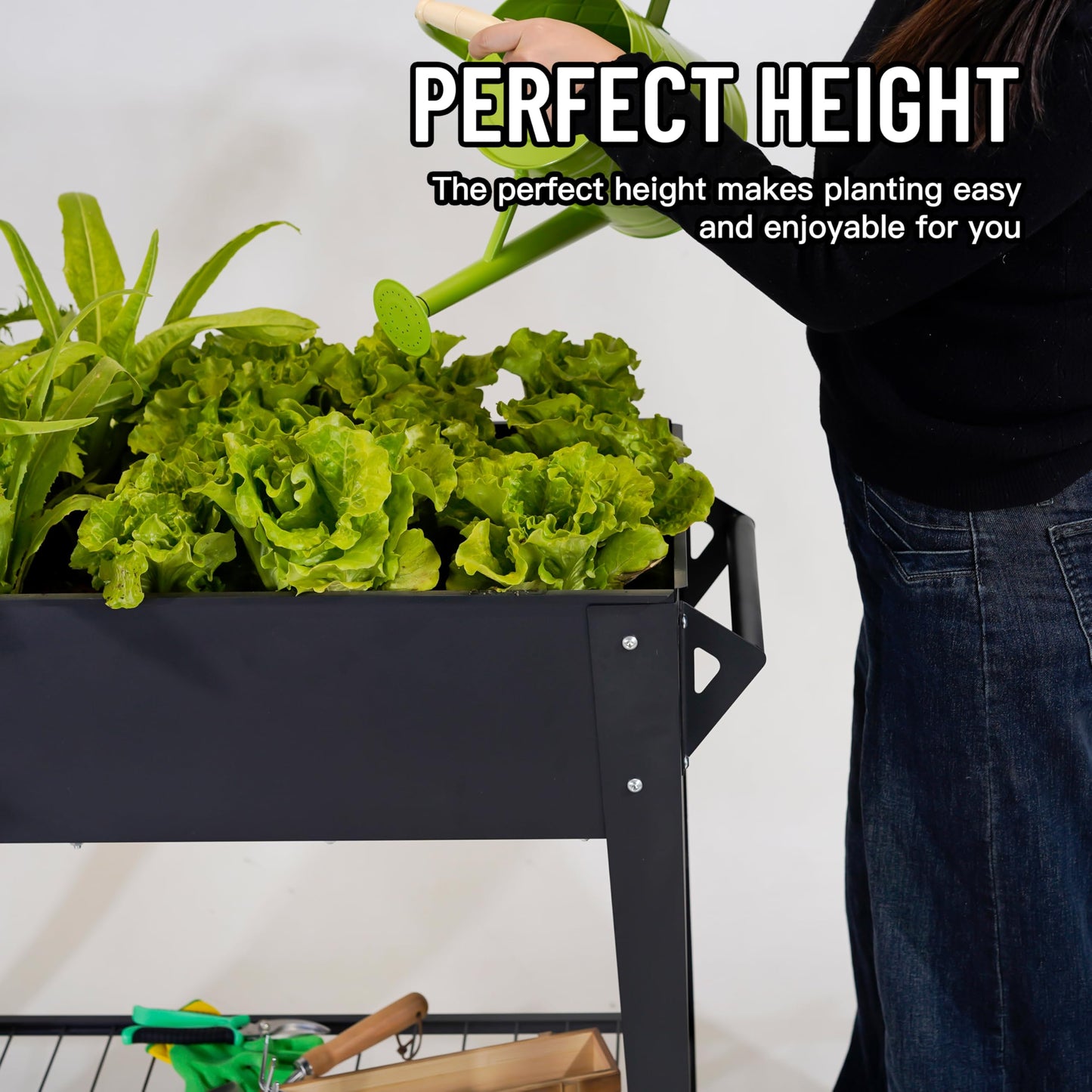 Elevate Tall Raised Garden Bed 32" Outdoor with Wheels & Shelf for Mobility, 400LBS Capacity, Anti-Rust Steel Planter Box for Vegetables/Herbs, Patio-Balcony-Backyard