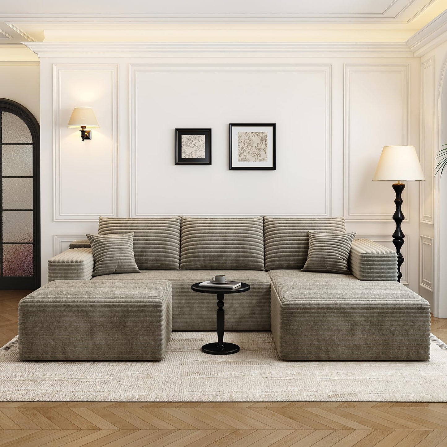 107.5" Cloud Modular Sectional Sofa with 1 Ottoman,Modern Minimalist Upholstered Couches, Comfort U Shaped Sofa for Living Room,Deep Seat Corner Couch,No Assembly Required (Black,Left Facing Chaise)
