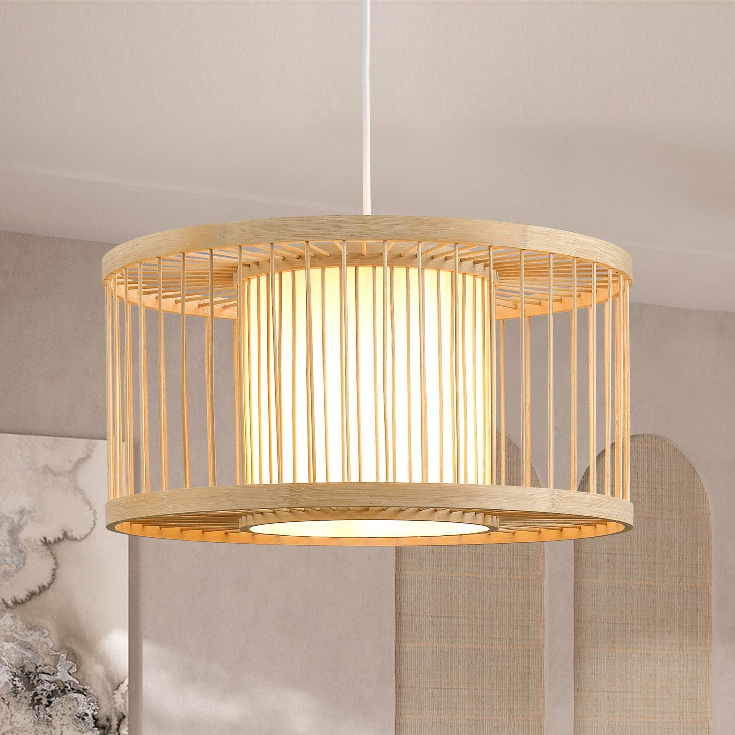 Rattan Pendant Lights, Large Wicker Chandelier Hand-Woven Boho Pendant Light Rattan Basket Hanging Light