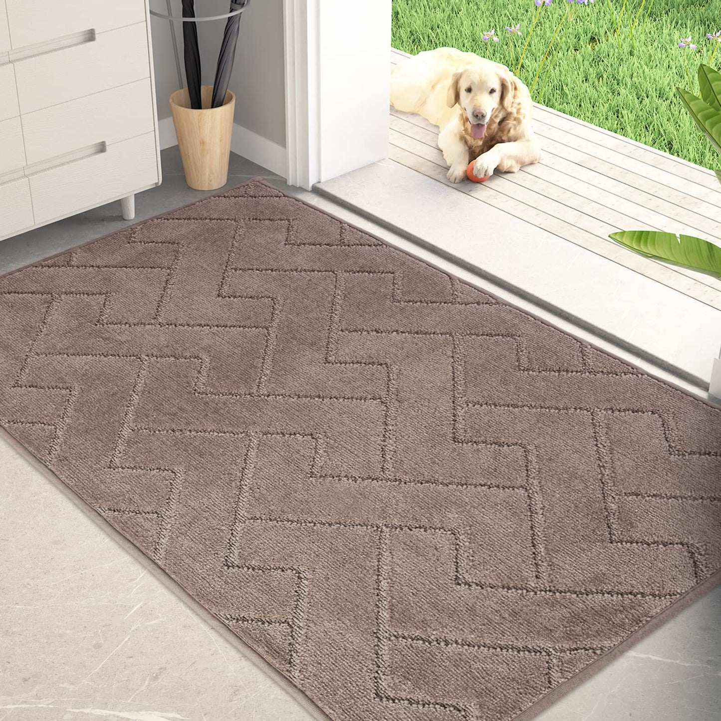PURRUGS Dirt Trapper Door Mat, Non-Slip Machine Washable Entry Rug, Shoe Scraper, Dog Doormat