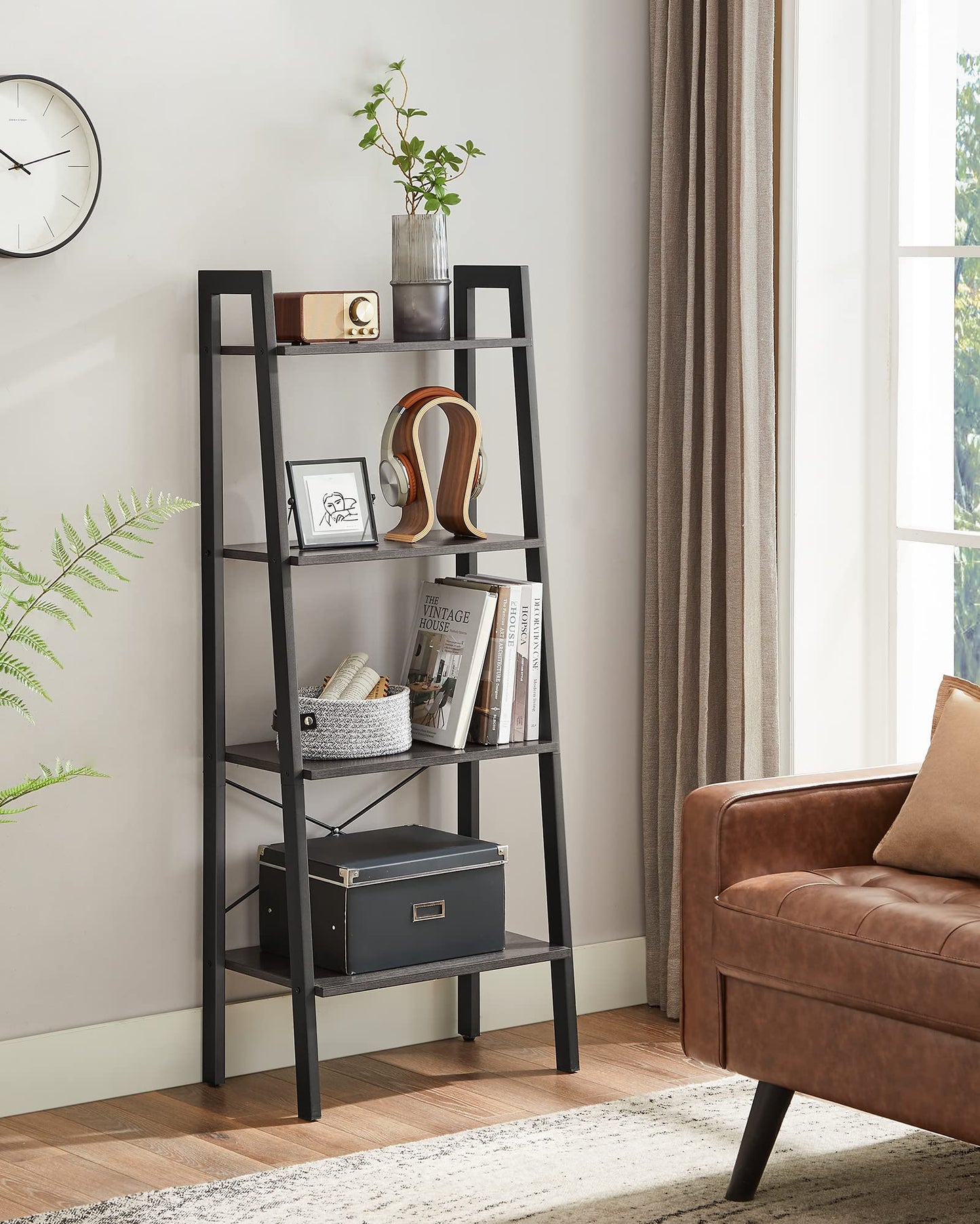 VASAGLE Ladder Shelf, 5-Tier Bookshelf, Storage Rack, Bookcase with Steel Frame, for Living Room, Home Office