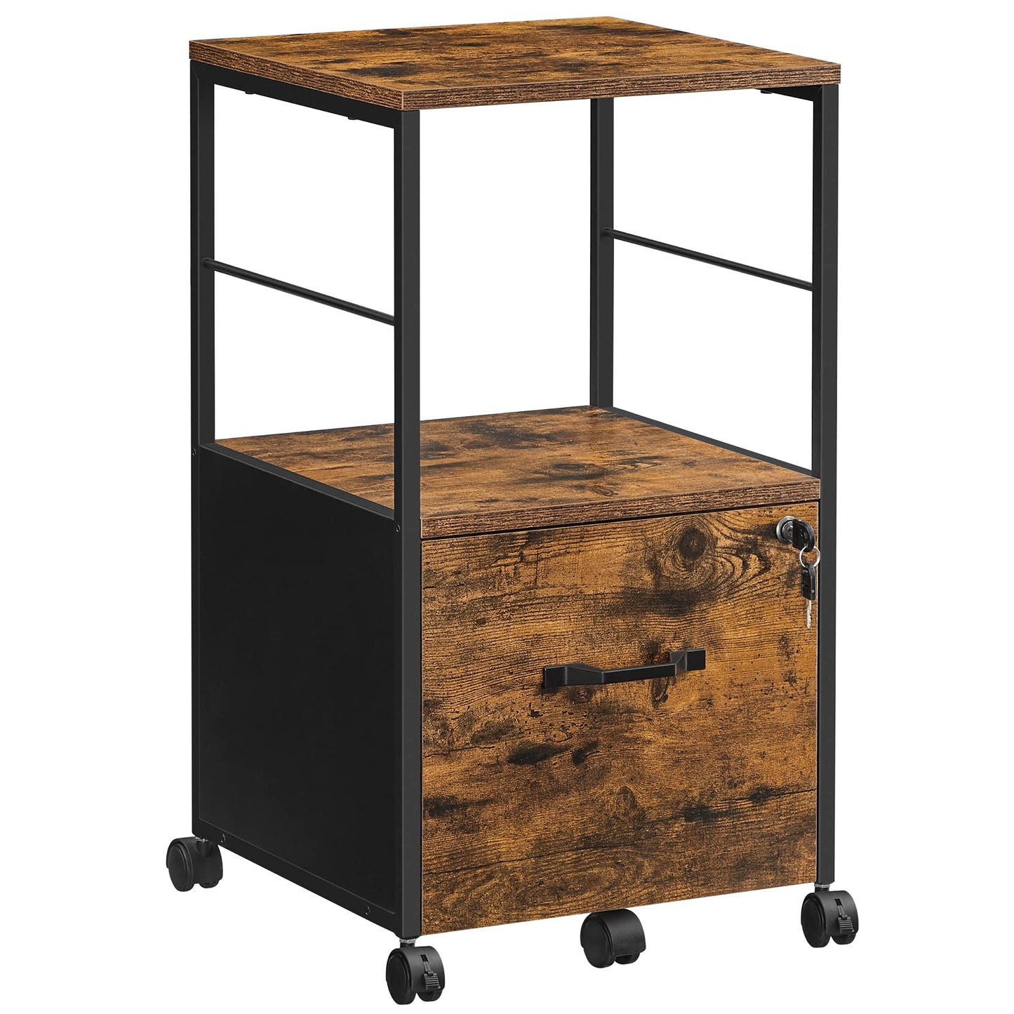 VASAGLE 3-Drawer Vertical File Cabinet, Rustic Brown and Black, for Home Office and Bedroom, A4 and Letter-Size Files, Lockable Drawers