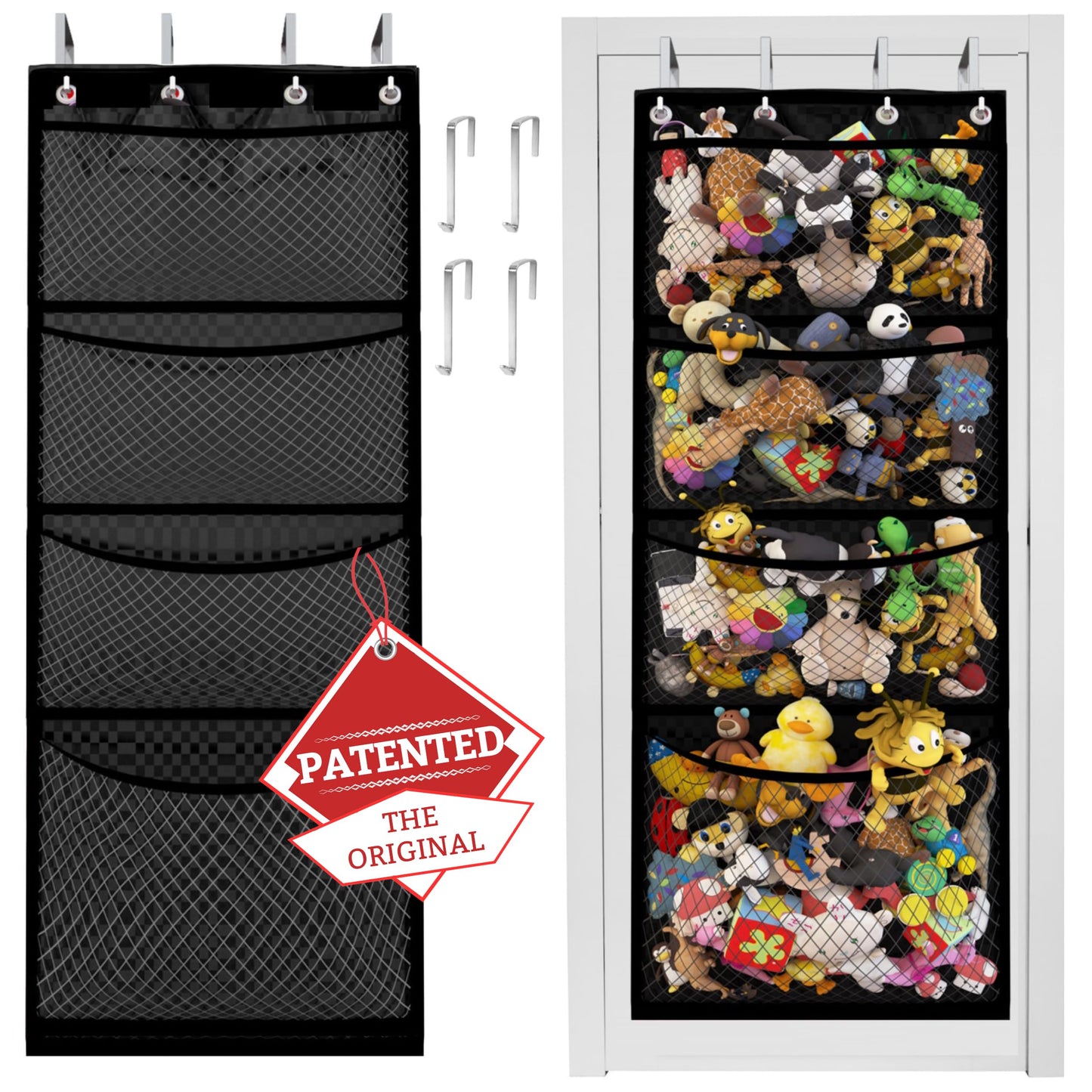 The Original Stuffed Animal Storage (Patent Pending) - Over Door Organizer for Stuffies, Baby Ideas Holder, Toy Plush/Hammock Hanging Storage Net Big Girls Toddler Large Bag Animals