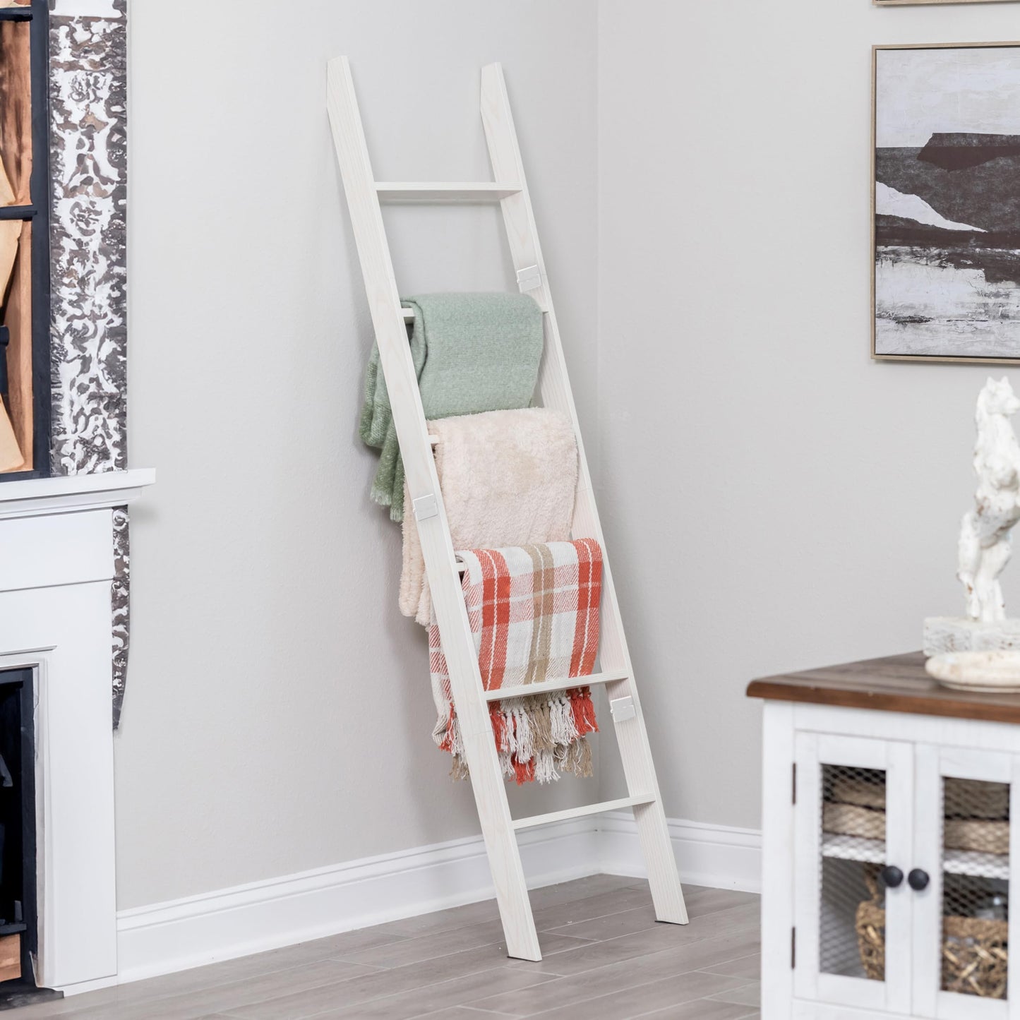 Rustic Decorative Farmhouse Blanket Storage, Quilt Rack, Ladder Shelf, Easy Assembly