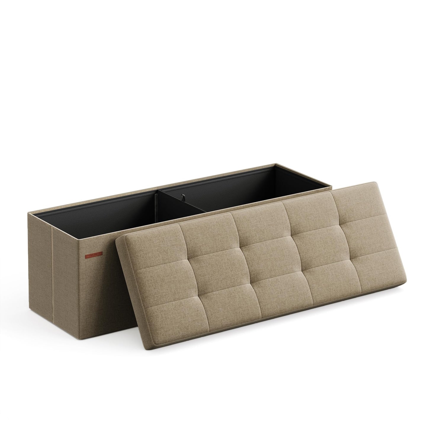 SONGMICS MAZIE Collection - 43 Inches Folding Storage Ottoman Bench, Ottoman Foot Rest, End of Bed Bench, Storage Chest, Load 660 lb, for Living Room, Bedroom, Entryway, Midnight Blue ULSF77IN