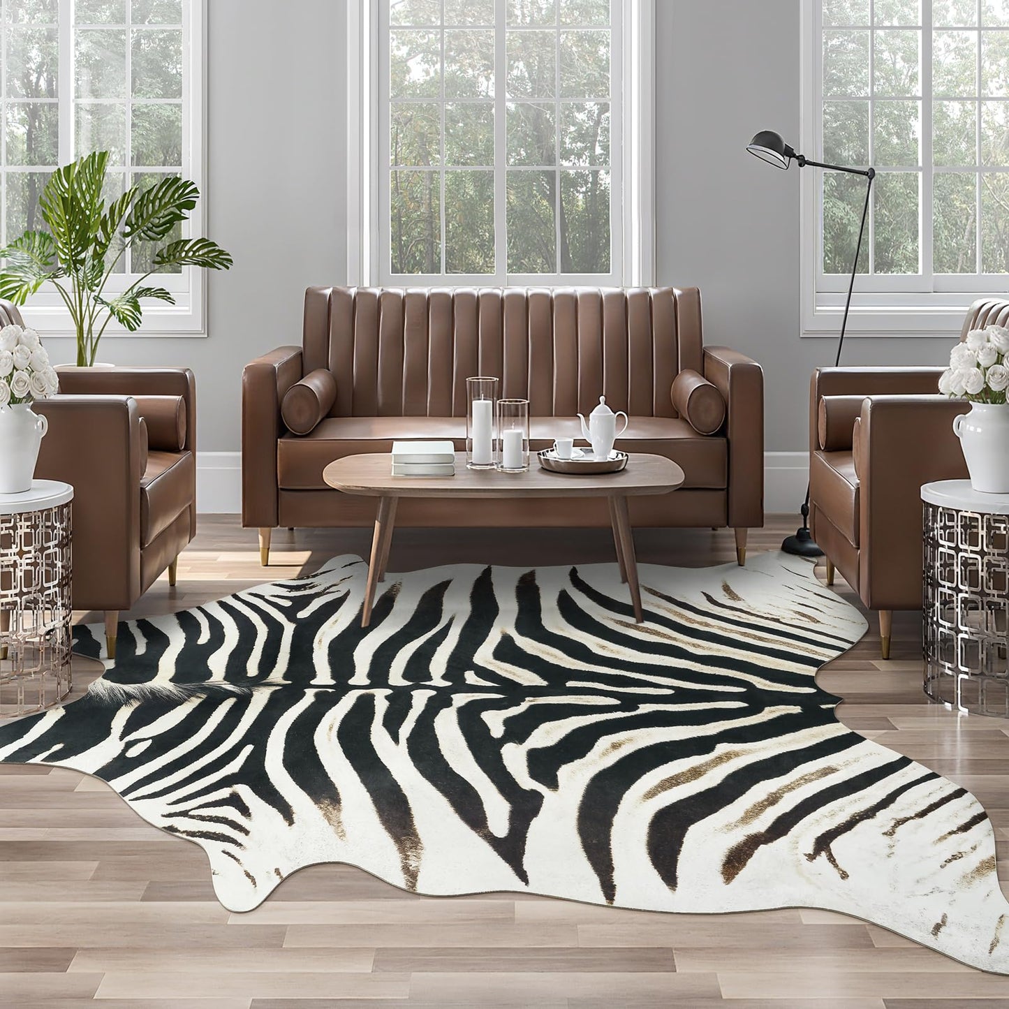 AROGAN Premium Faux Cowhide Rug 4.6 x 5.2 Feet, Sturdy and Large Size Cow Print Rugs, Suitable for Bedroom Living Room Western Decor