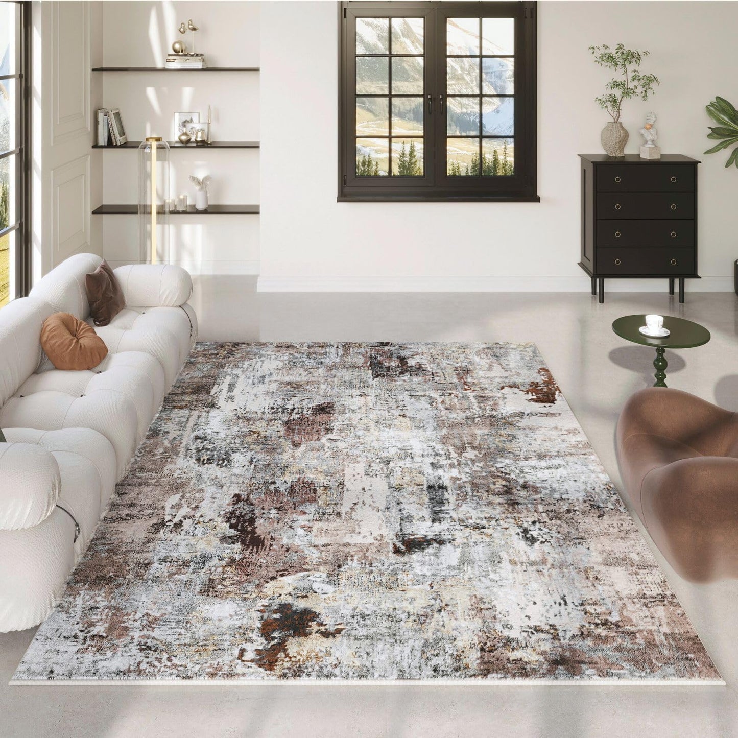 Washable Rug Boho Soft Abstract Pattern Non-Slip Area Rug 5x7 Non-Shedding Faux Wool Vintage