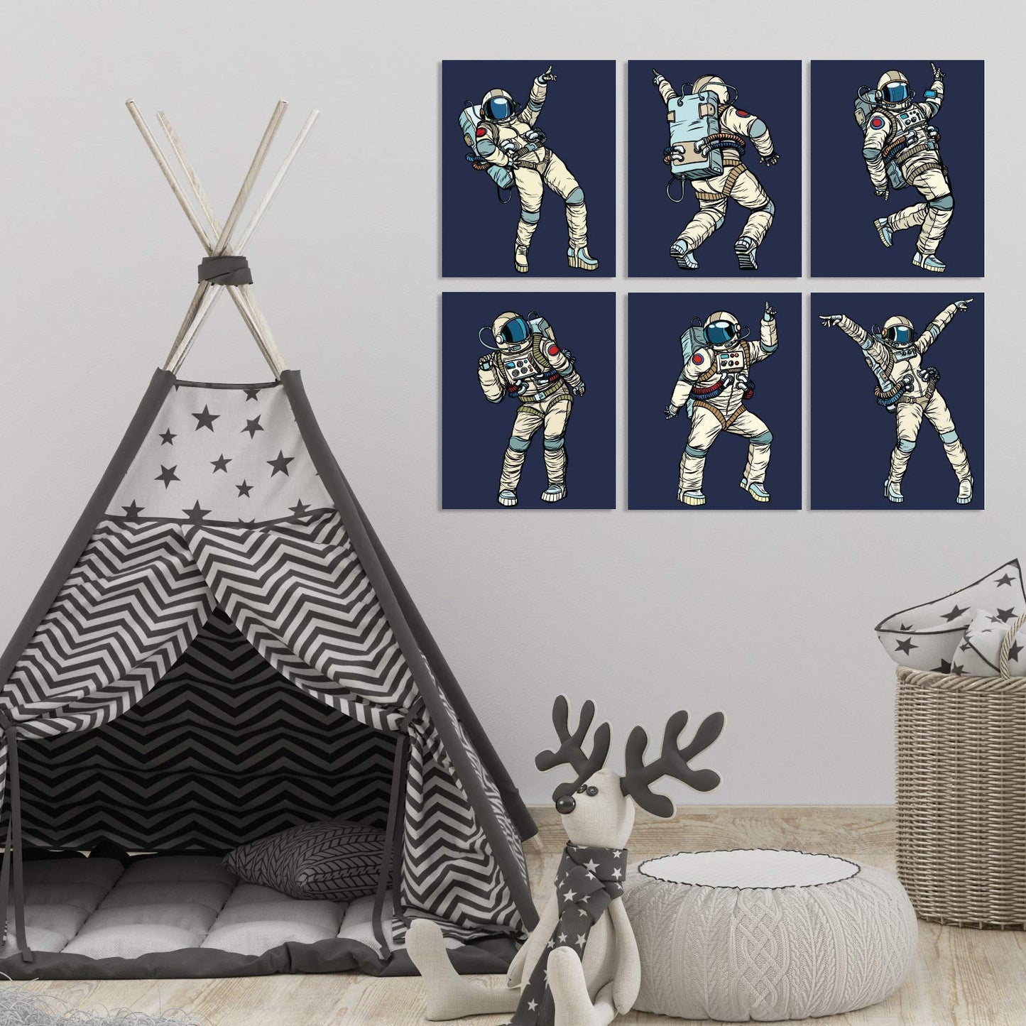 Outer Space Room Decor - Set of 6 Space Posters, 8x10 Dancing Astronaut Wall Prints, Space Wall Art for Boys, Kids & Space Fans, Printed on FSC Certified 100# Cardstock