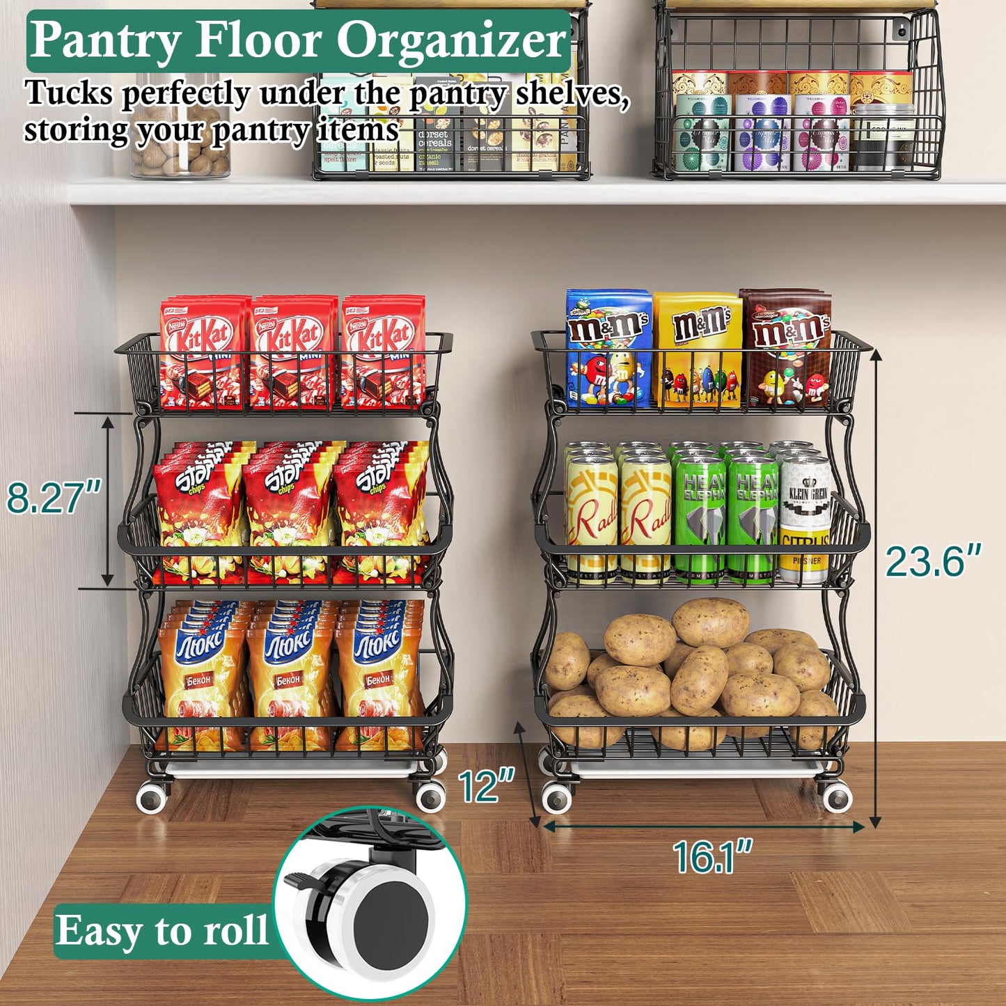3-Tier Rolling Pantry Floor Organizer – a kitchen storage solution for your home improvement needs
