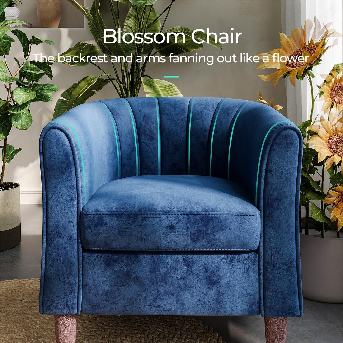 LINSY Accent Chair with Ottoman, Modern Barrel Chair Comfy Armchair with Footrest