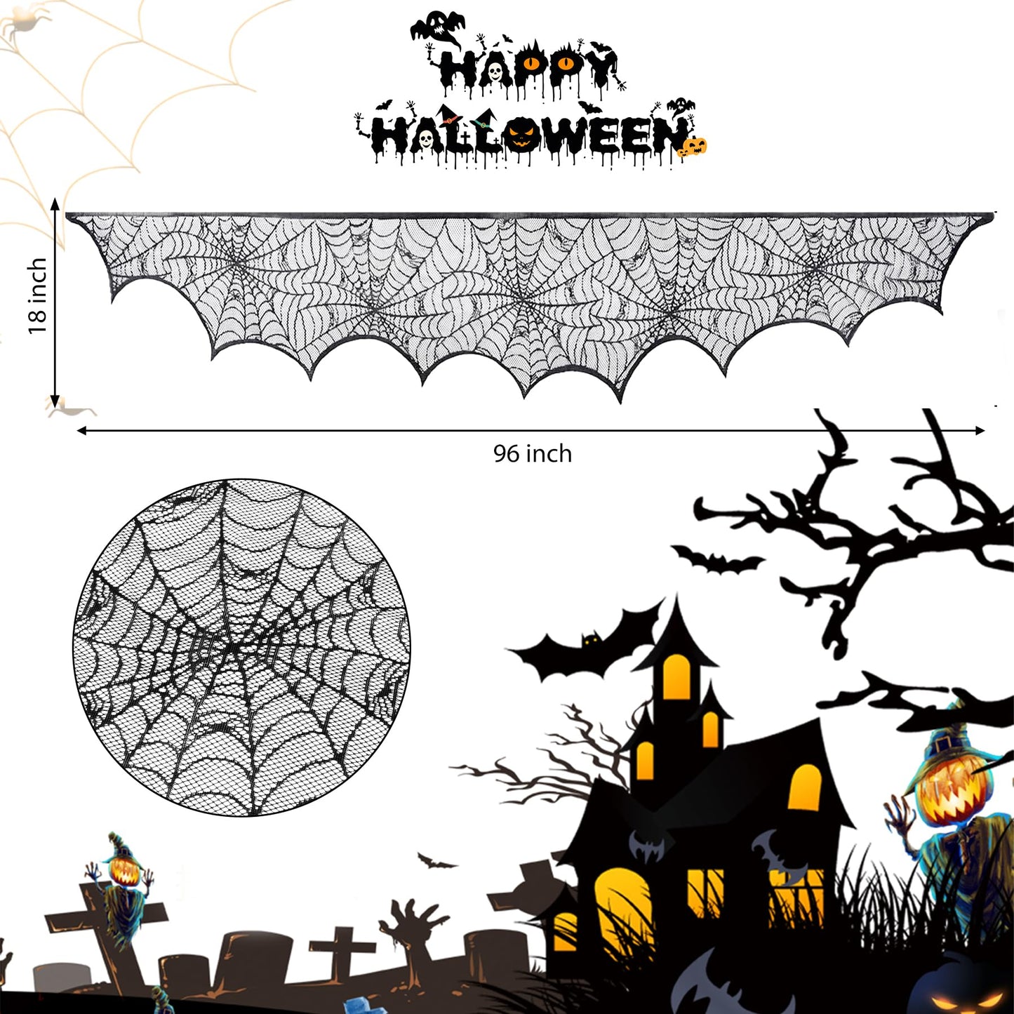 Halloween Table Cloth, Black Spider Web Lace Tablecloth for Rectangle Tables, Gothic Halloween Decor for Masquerade, Scary Movie Nights, Dinner Party Table Decorations 60 x 71 inch