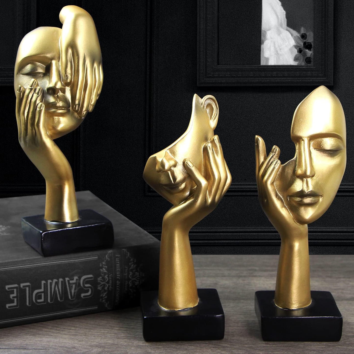 3 Pcs Thinker Statue, Silence is Gold Abstract Art Figurine, No Hear No See No Speak Modern Home Resin Sculptures Decorative Objects