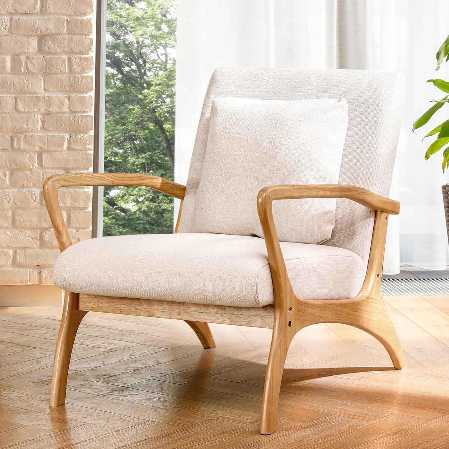 ELUCHANG Mid-Century Modern Accent Chair With Lumbar Pillow, Upholstered Armchair