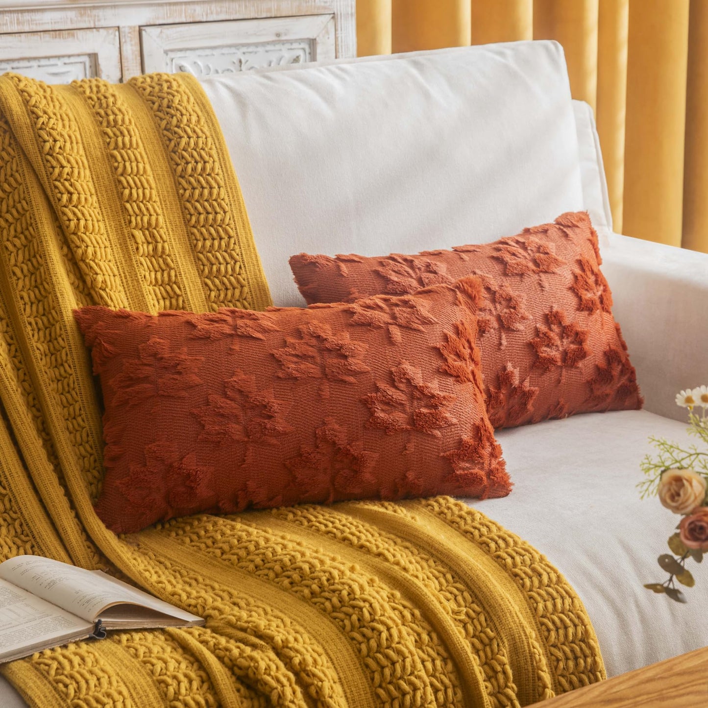Pumpkin Fall Decorative Throw Pillow Covers 18"x18", Set of 2 Rust Red Soft Faux Fur