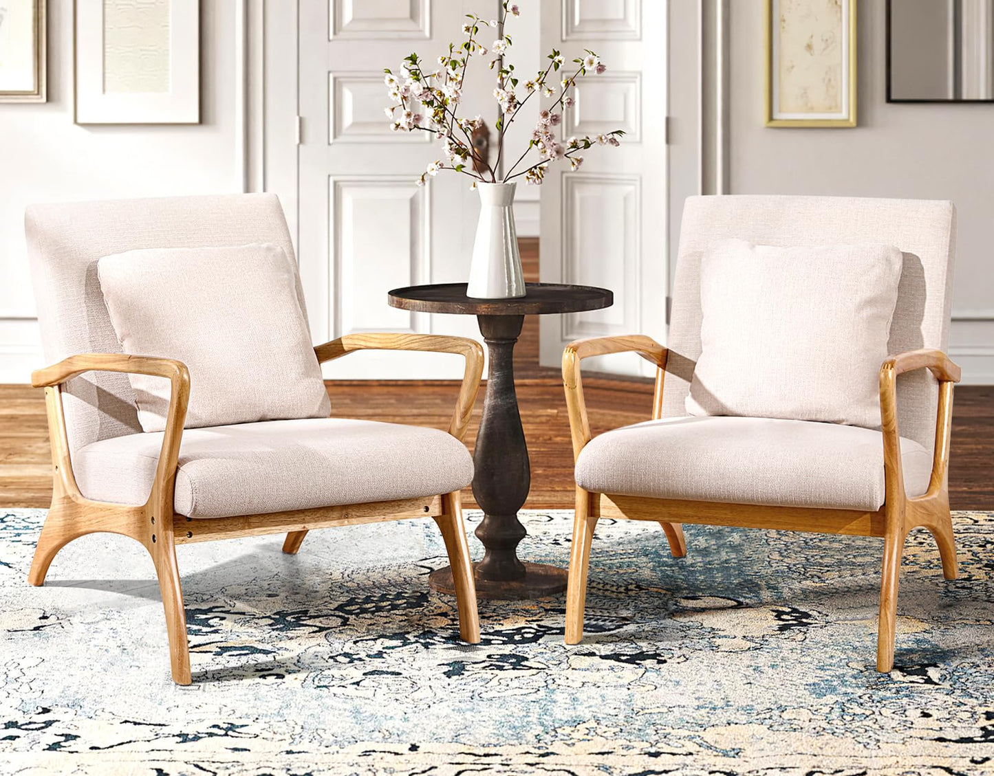 ELUCHANG Mid-Century Modern Accent Chair With Lumbar Pillow, Upholstered Armchair