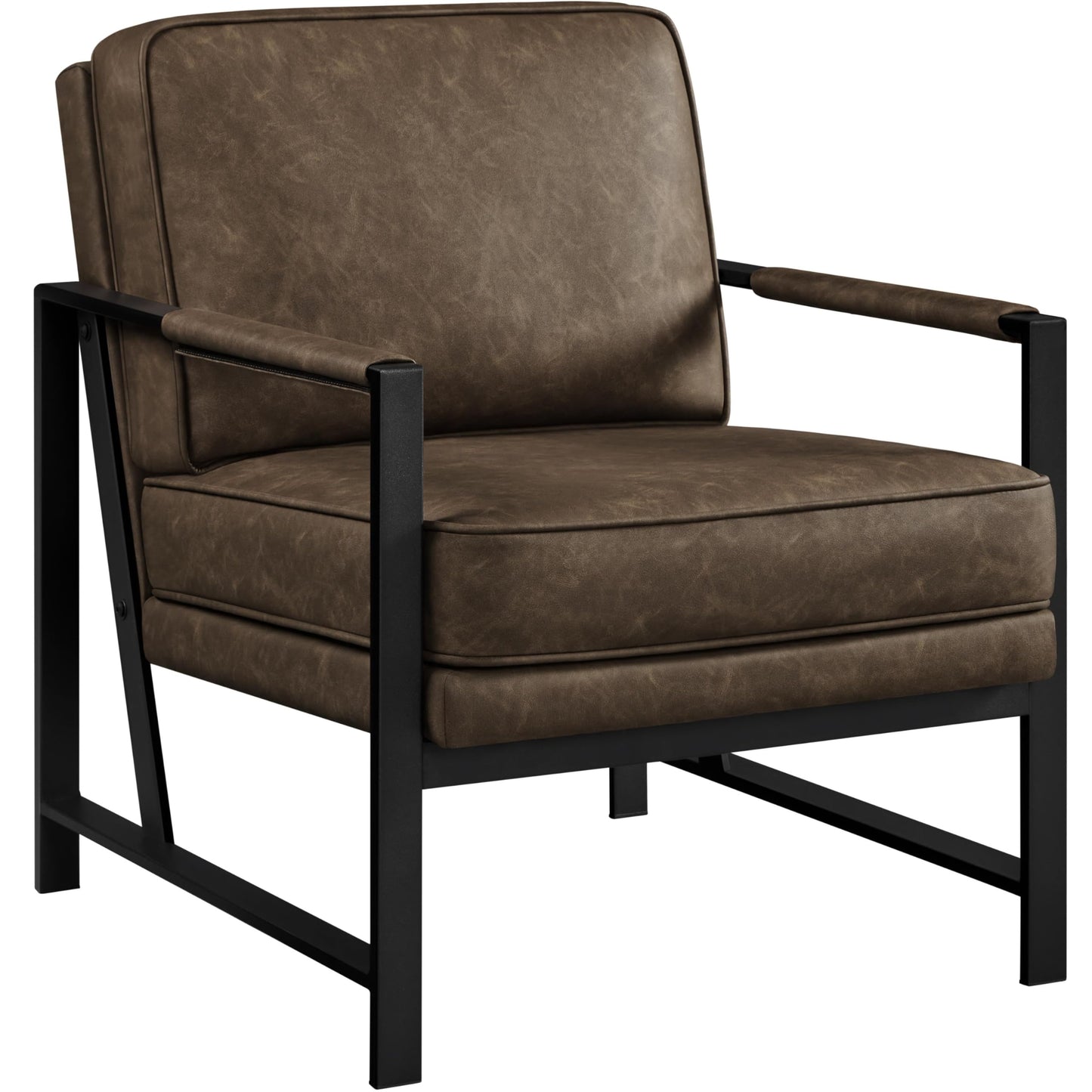 Yaheetech PU Leather Armchairs, Retro Leisure Accent Chair with Extra Soft Padded and Cushion