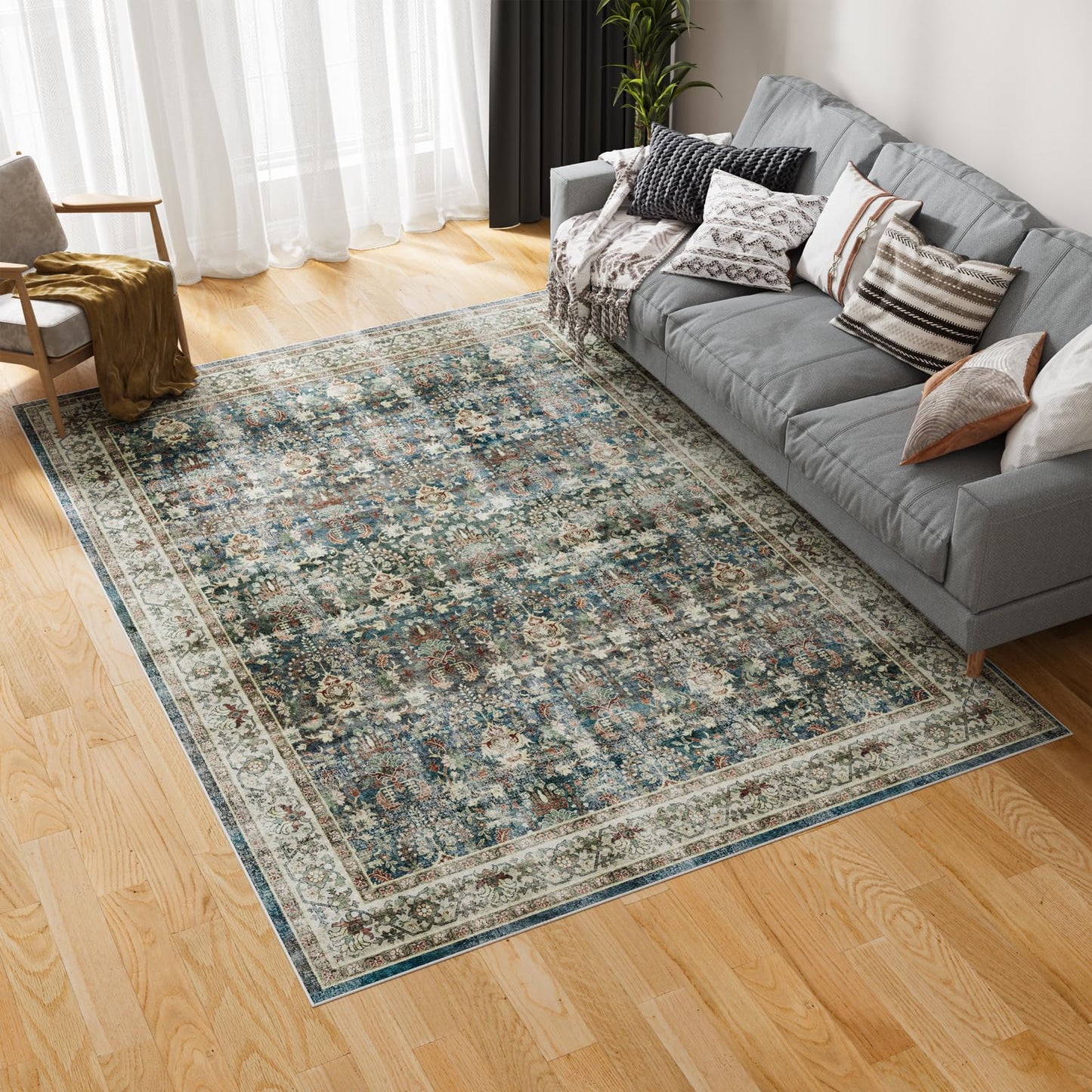 Dripex Vintage Runner Rug-2x8 Washable Distressed Hallway Runner Oriental Medallion Carpet Non-Slip Stain-Resistant Kitchen Mat Foldable Thin Accent Rug for Entrance Living Room Bedroom