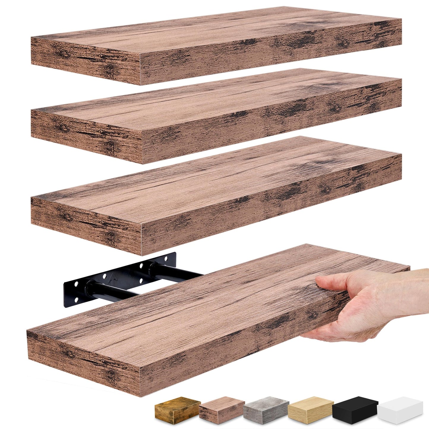 Sorbus Floating Shelves for Wall, Bathroom Shelves Wall Mounted for Kitchen, Bedroom, Bathroom Storage Over Toilet, Hanging Book Shelf for Wall Home Decor Living Room (Grey, 3 Pack)