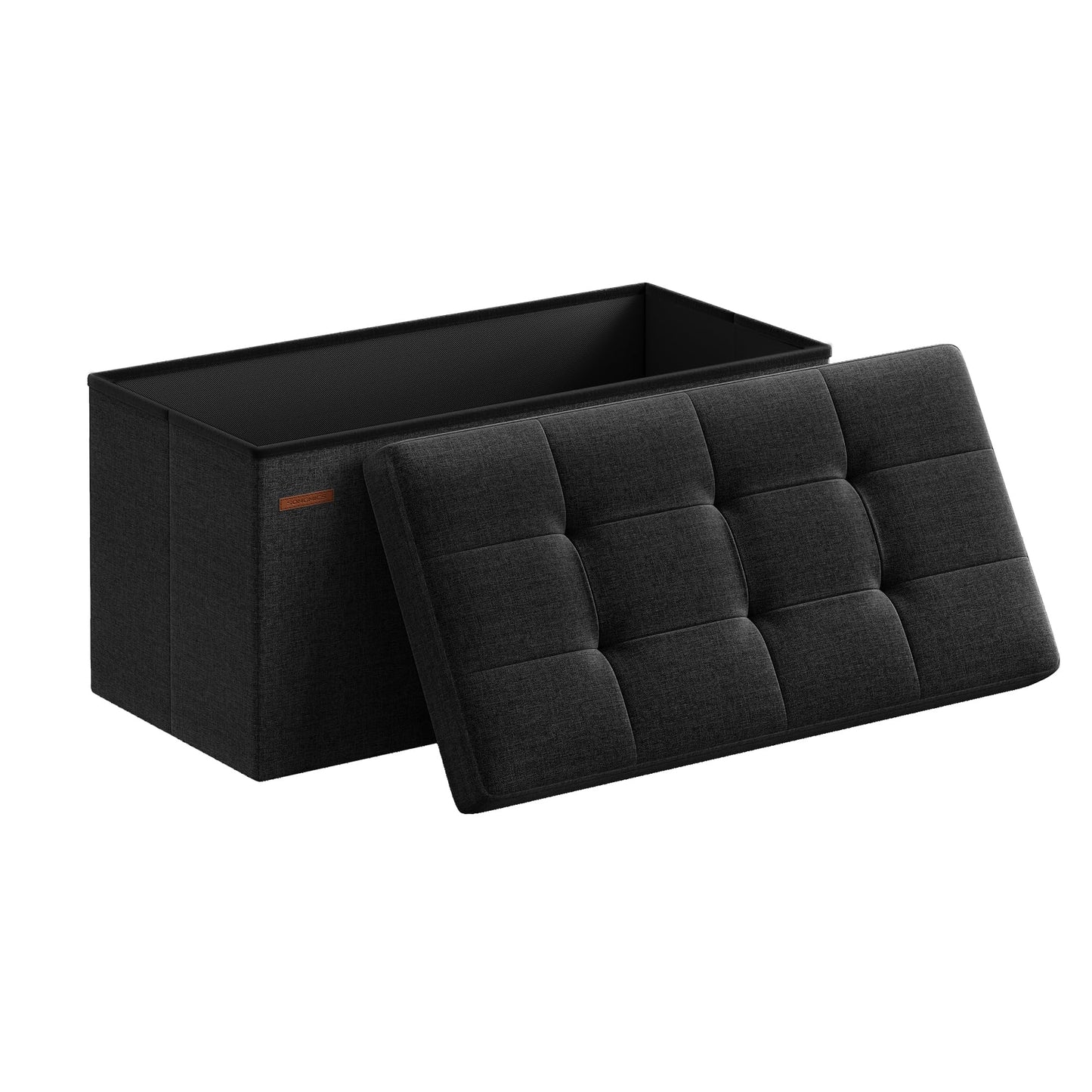SONGMICS MAZIE Collection - 43 Inches Folding Storage Ottoman Bench, Ottoman Foot Rest, End of Bed Bench, Storage Chest, Load 660 lb, for Living Room, Bedroom, Entryway, Midnight Blue ULSF77IN