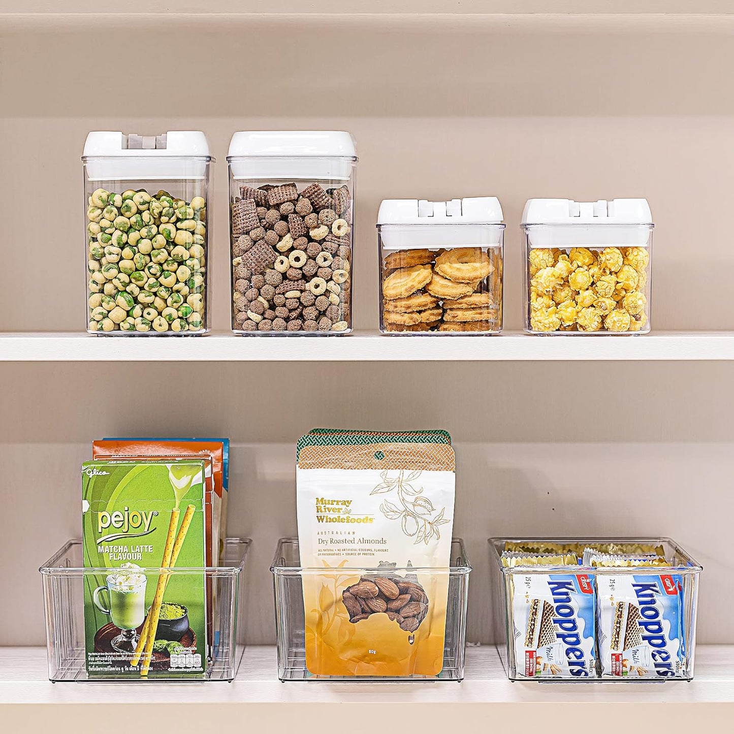 Vtopmart 8 Pack Food Storage Organizer Bins, Clear Plastic Bins for Pantry, Kitchen, Fridge, Cabinet Organization and Storage, 4 Compartment Holder