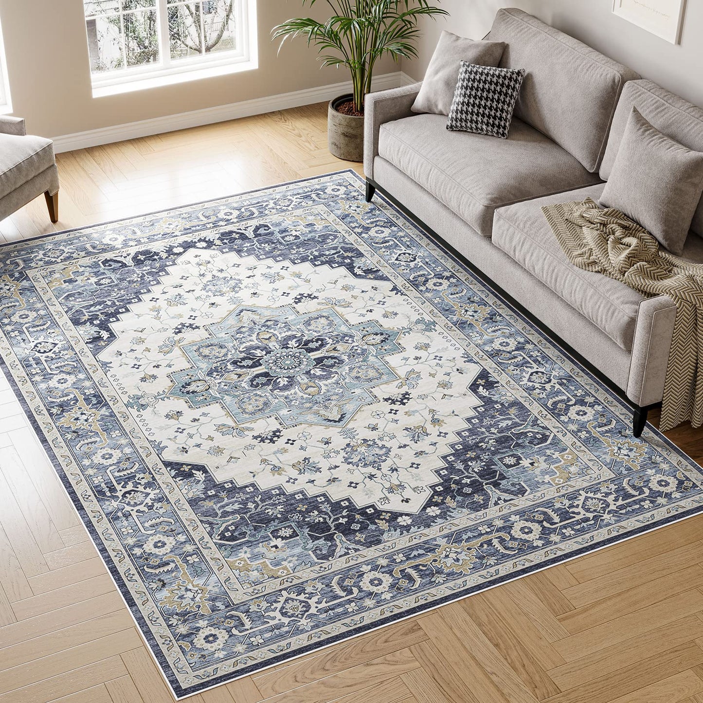Dripex Vintage Runner Rug-2x8 Washable Distressed Hallway Runner Oriental Medallion Carpet Non-Slip Stain-Resistant Kitchen Mat Foldable Thin Accent Rug for Entrance Living Room Bedroom