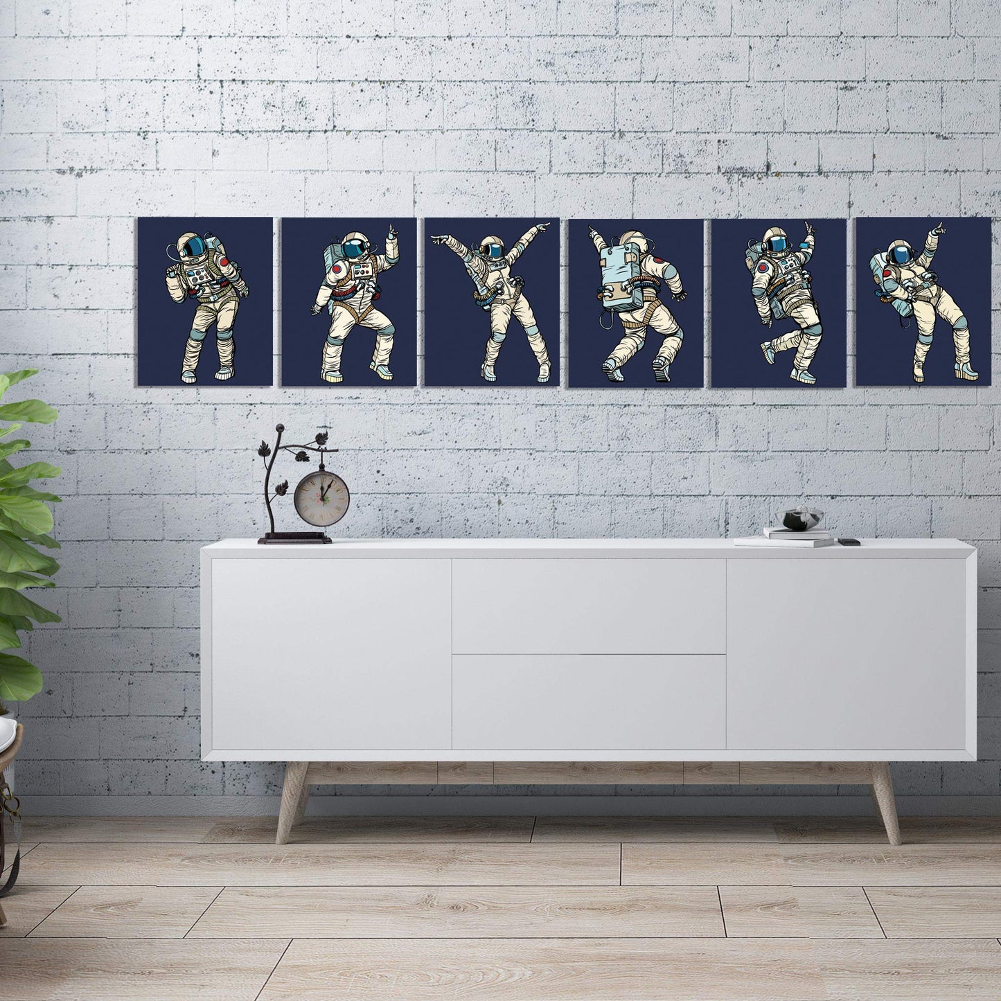 Outer Space Room Decor - Set of 6 Space Posters, 8x10 Dancing Astronaut Wall Prints, Space Wall Art for Boys, Kids & Space Fans, Printed on FSC Certified 100# Cardstock