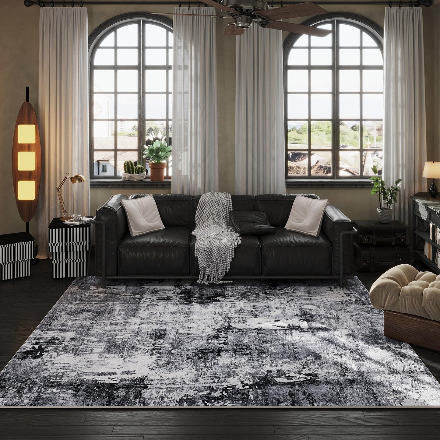 Washable Rug Boho Soft Abstract Pattern Non-Slip Area Rug 5x7 Non-Shedding Faux Wool Vintage