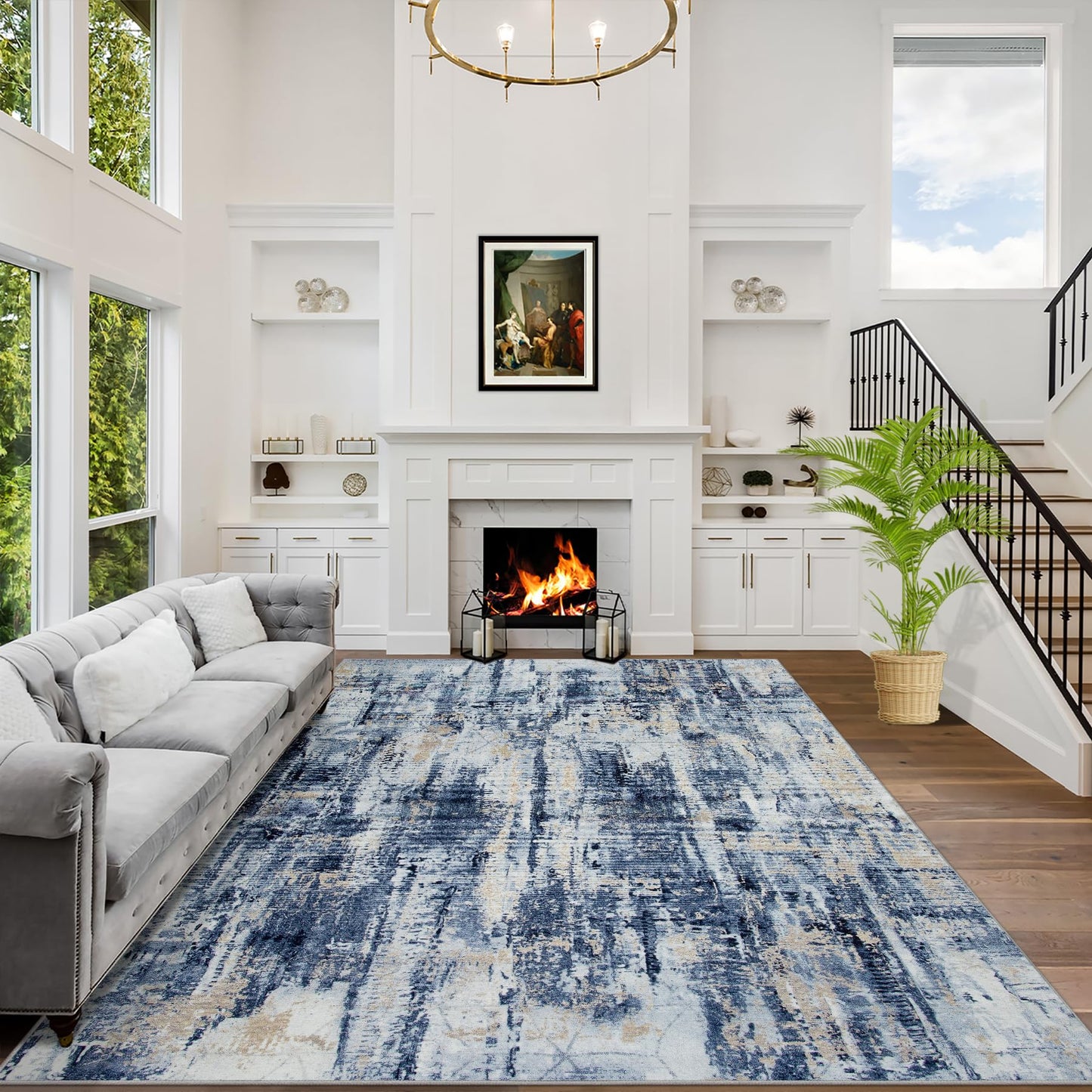 Soft Modern Abstract Living Room Rug Soft Anti-Skid Thin Carpet 9x12 Area Rugs Washable Rug: Indoor Floor Non-Shedding Carpets