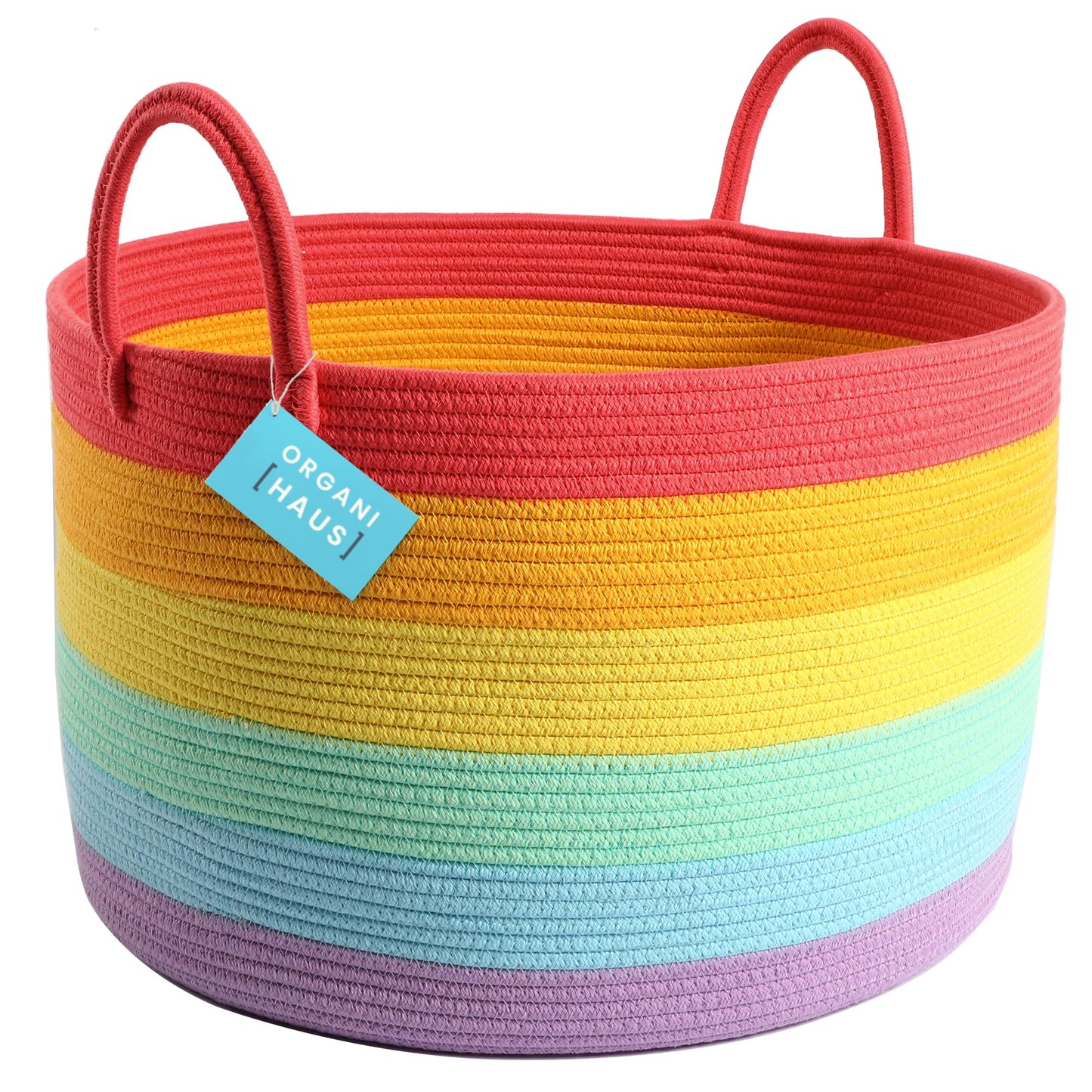 OrganiHaus Large Blanket Basket for Living Room 20x13, Rainbow Rope Basket for Classroom Organization, Toy Storage Basket, Woven Kids Laundry Basket