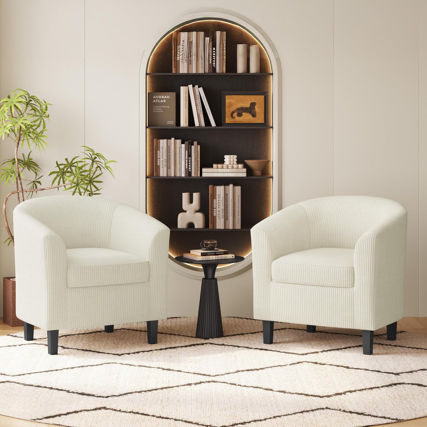 Yaheetech Brown Accent Chairs Set of 2, Faux Leather Barrel Chairs, Comfy Modern Leather Club Armchairs with Soft Seat for Living Room Bedroom Reading Waiting Room, Brown