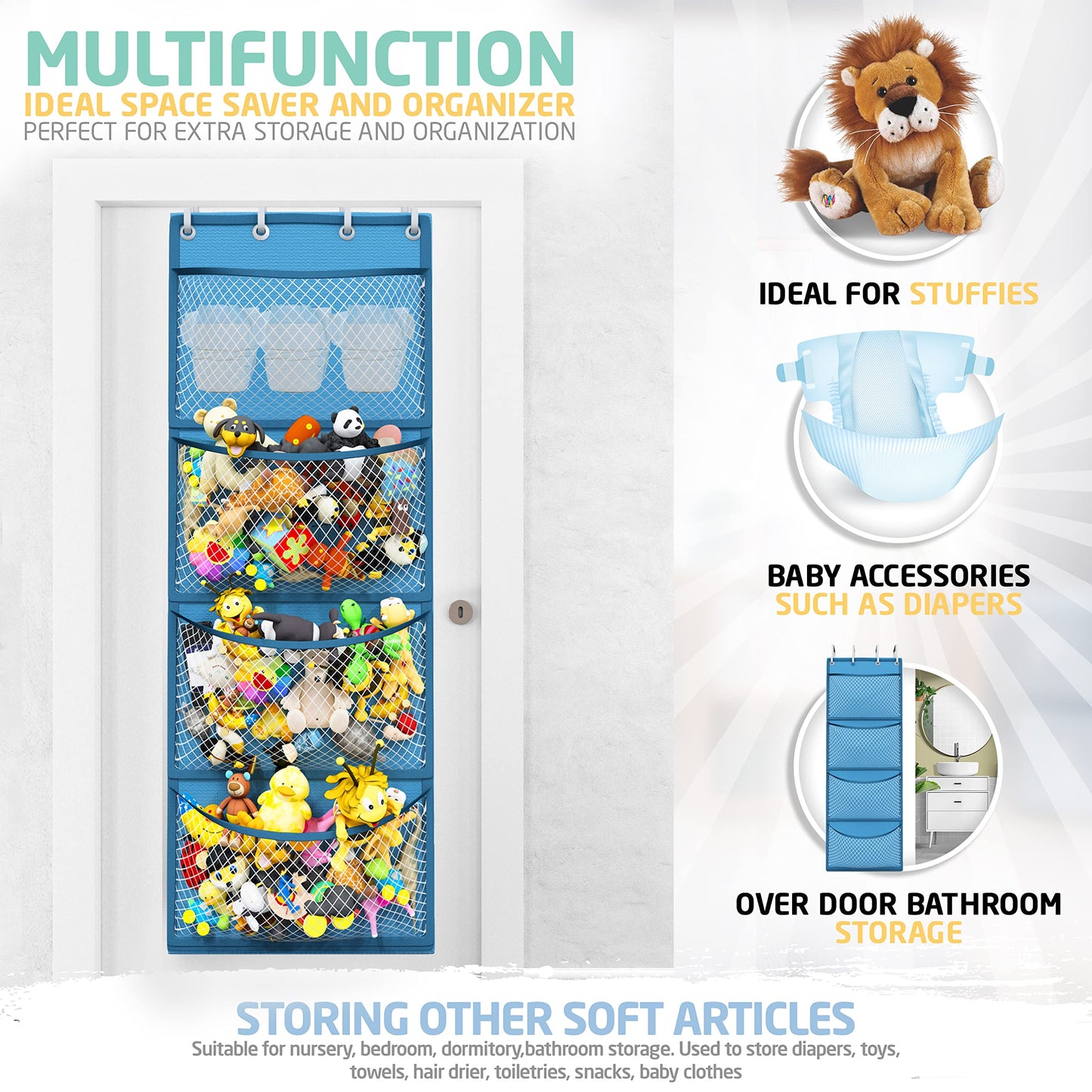 The Original Stuffed Animal Storage (Patent Pending) - Over Door Organizer for Stuffies, Baby Ideas Holder, Toy Plush/Hammock Hanging Storage Net Big Girls Toddler Large Bag Animals