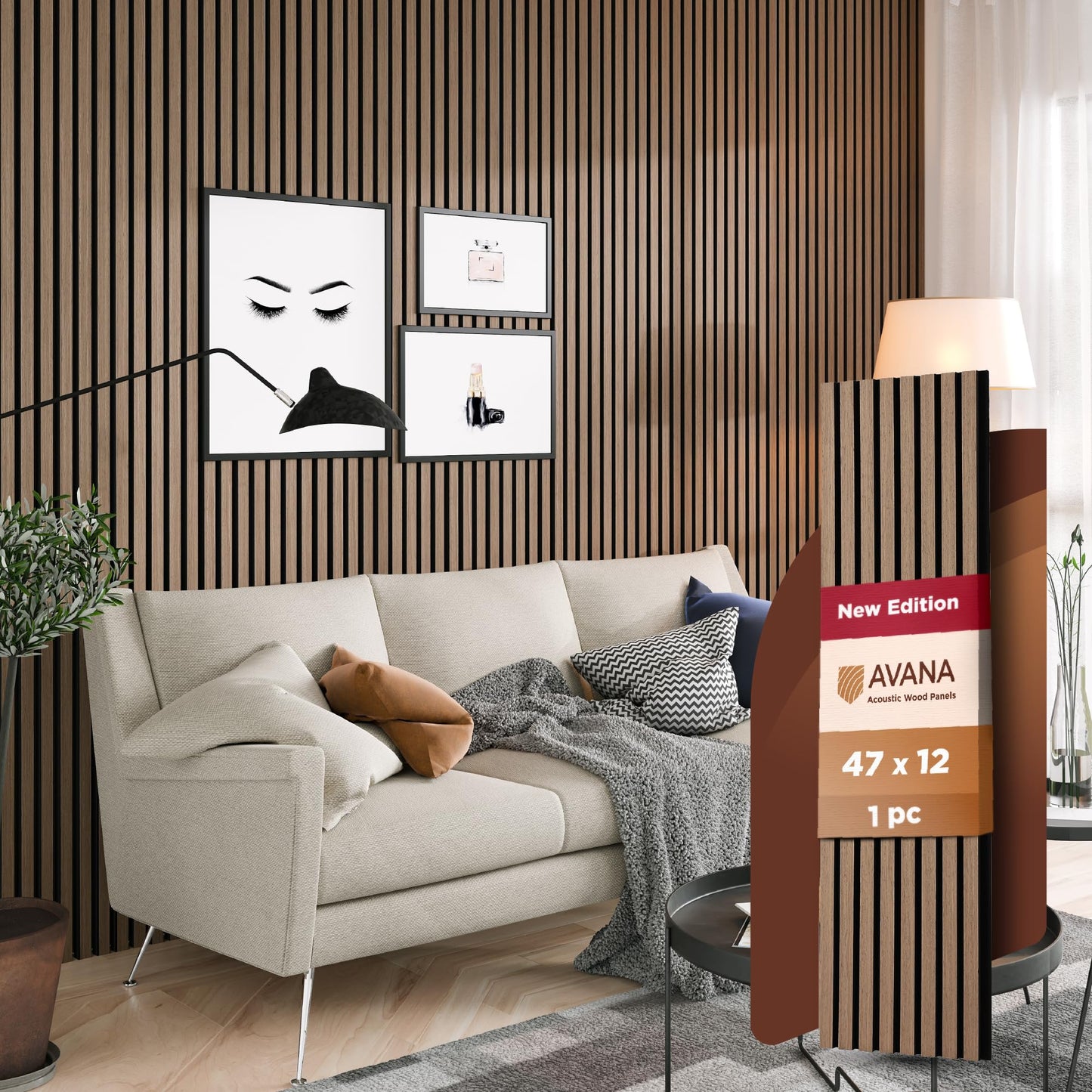 Avana Acoustic Wood Wall Panels – 94.4 x 12.6 Inch Dark Walnut Acoustic Panels 4 PCs – Wall Panels For Interior Wall Decor for Homes, Offices