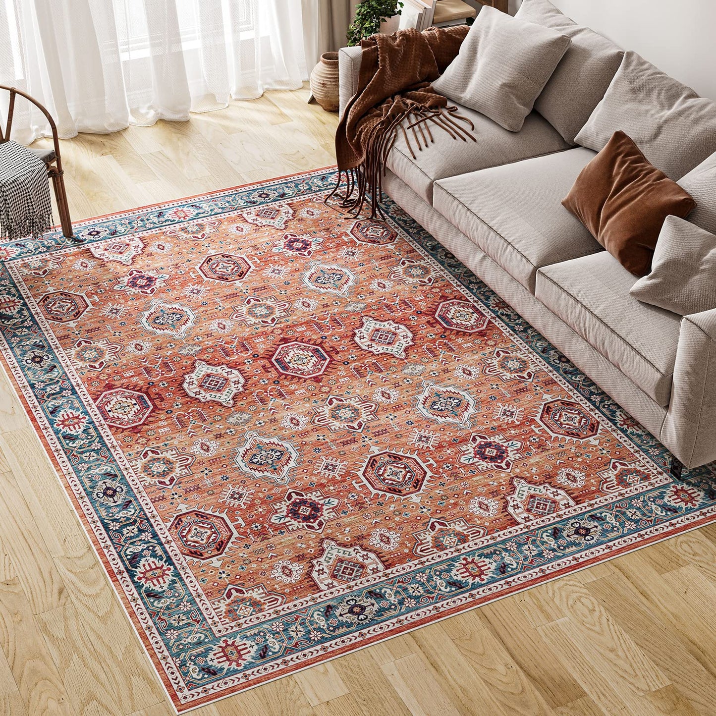 Dripex Vintage Runner Rug-2x8 Washable Distressed Hallway Runner Oriental Medallion Carpet Non-Slip Stain-Resistant Kitchen Mat Foldable Thin Accent Rug for Entrance Living Room Bedroom