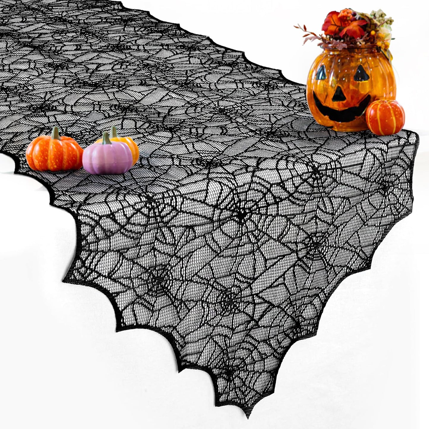 Halloween Table Cloth, Black Spider Web Lace Tablecloth for Rectangle Tables, Gothic Halloween Decor for Masquerade, Scary Movie Nights, Dinner Party Table Decorations 60 x 71 inch