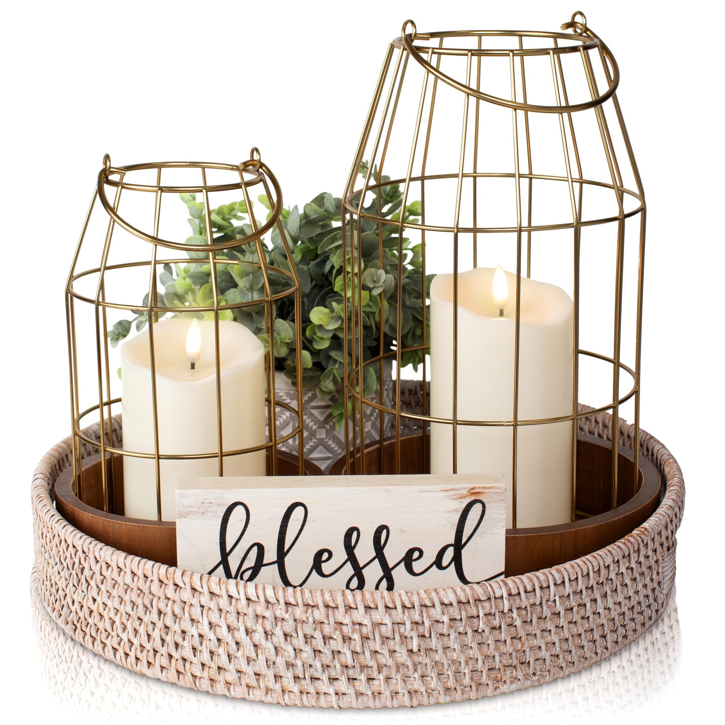 Rustic Farmhouse Lantern Decor Set of 2 - Stylish Decorative Lanterns for Your Living Room, Fireplace Mantle or Kitchen Dining Table - Modern Upscale Beauty for Your Entire Home