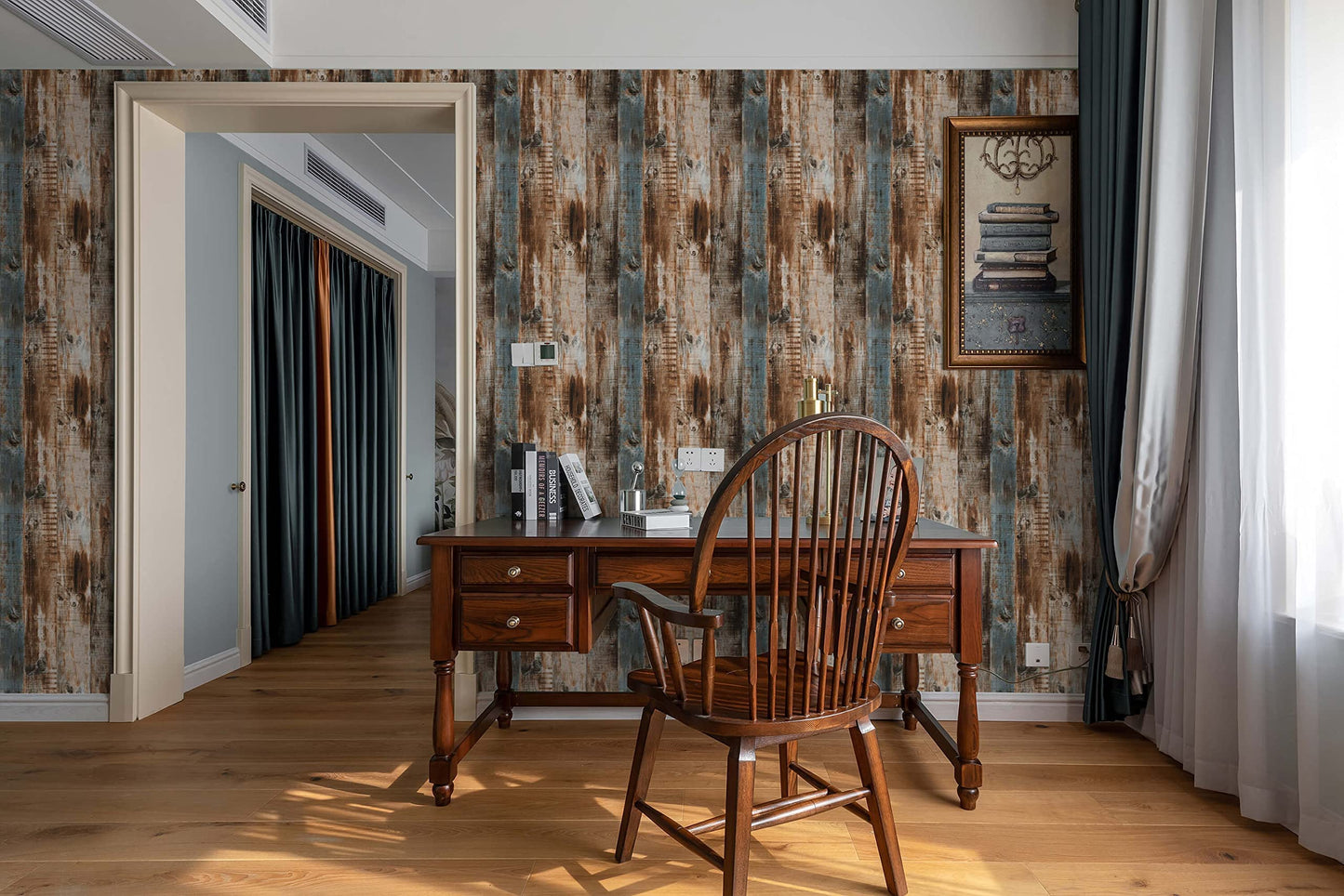 Heroad Peel and Stick Wallpaper Wood Contact Paper 17.3"x78.7" Blue Brown Wood Grain Removable Self Adhesive Wallpaper for Countertop Cabinet Kitchen Backsplash Shiplap
