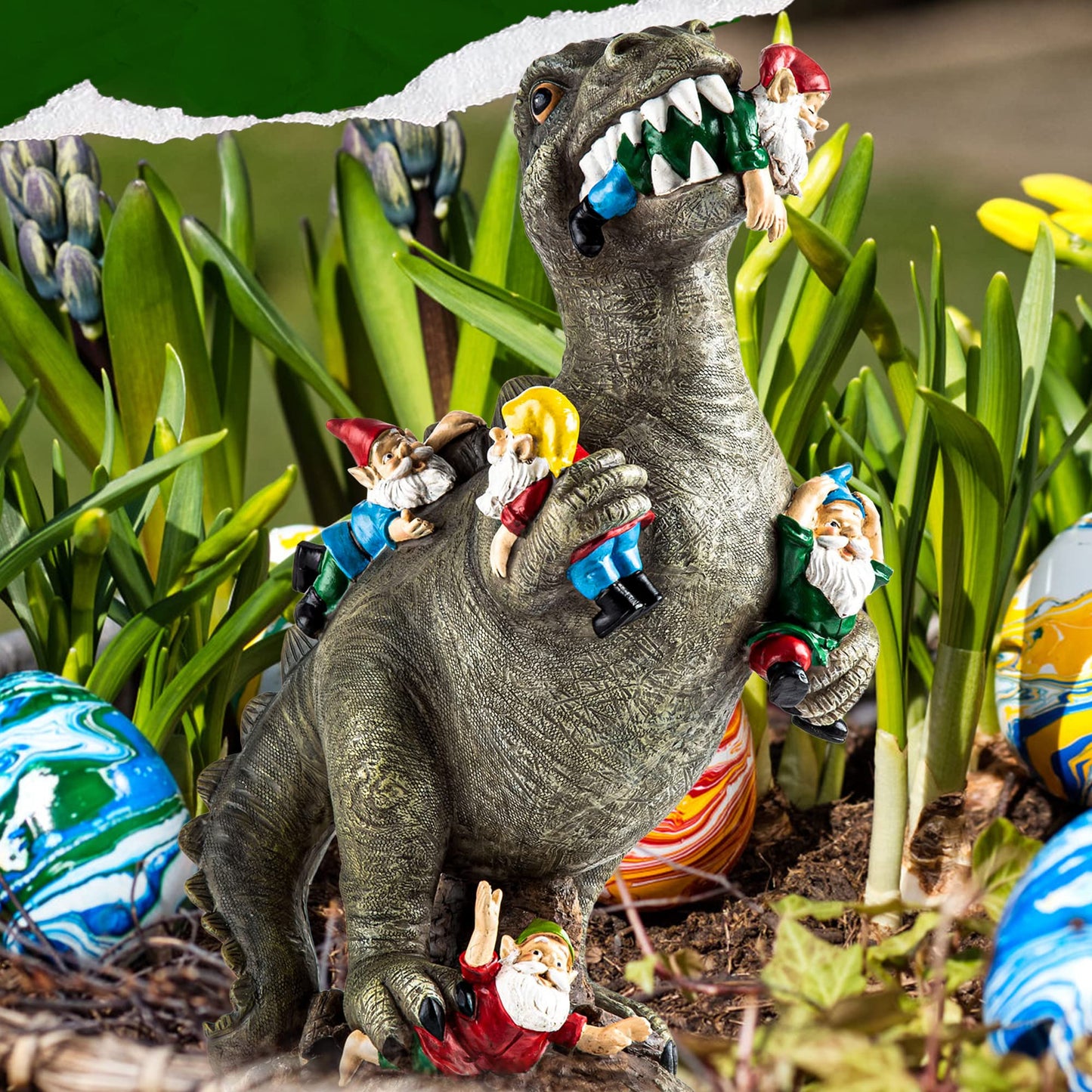 Garden Gnomes Statues Yard Decorations Outdoor Garden Decor, 14” Dinosaur Gnomes Garden Statues, Patio, Lawn Ornament, Gardening Gifts for Women for Housewarming