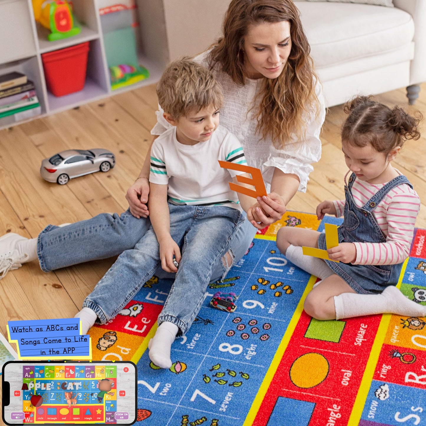 KC Cubs ABC Alphabet, Numbers & Shapes Educational Learning & Fun Game Play Area Rug for Kids Bedroom, Toddler Classroom and Baby Playroom