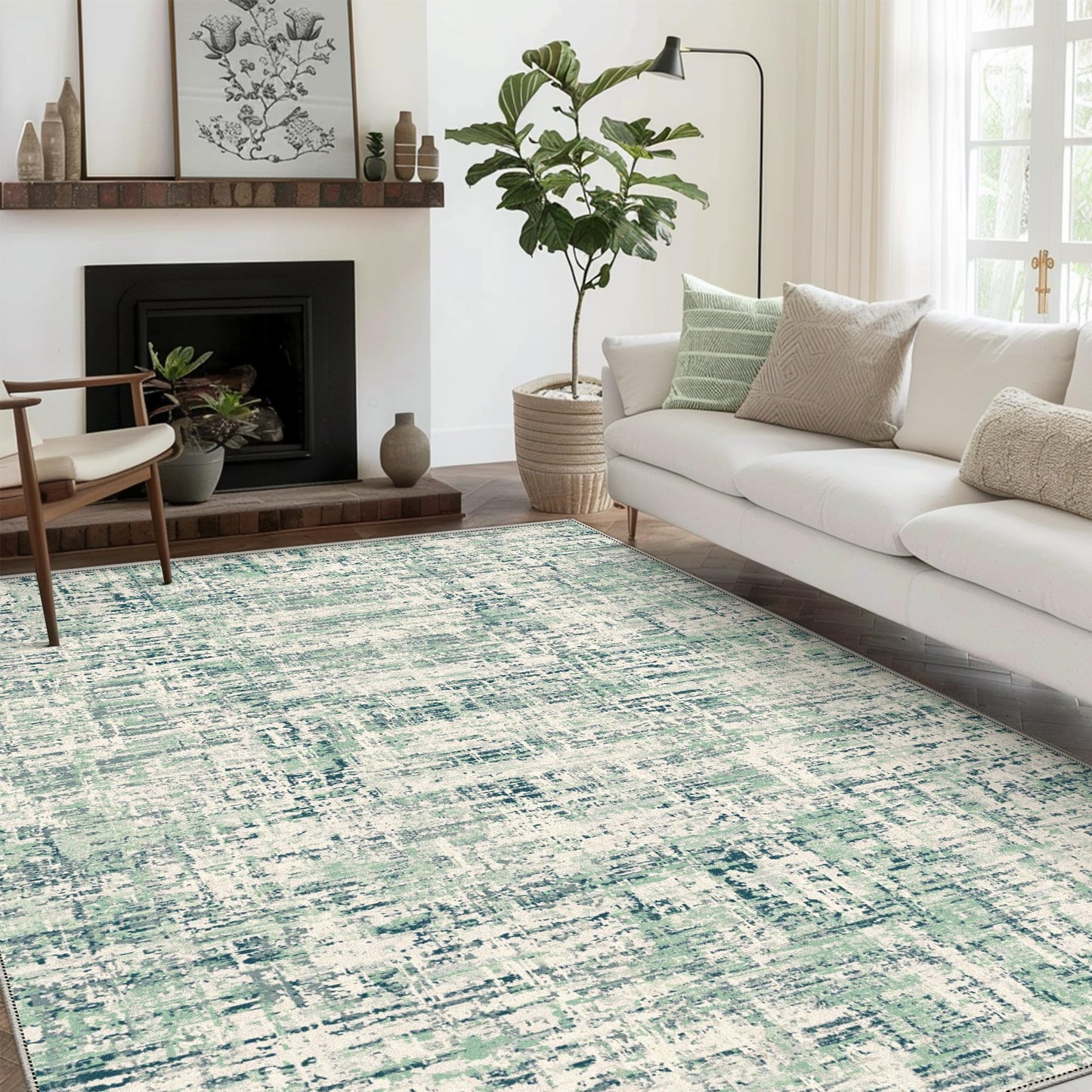 Area Rugs 5x7 for Living Room Bedroom, Modern Abstract Machine Washable Large Light Green Rug Soft