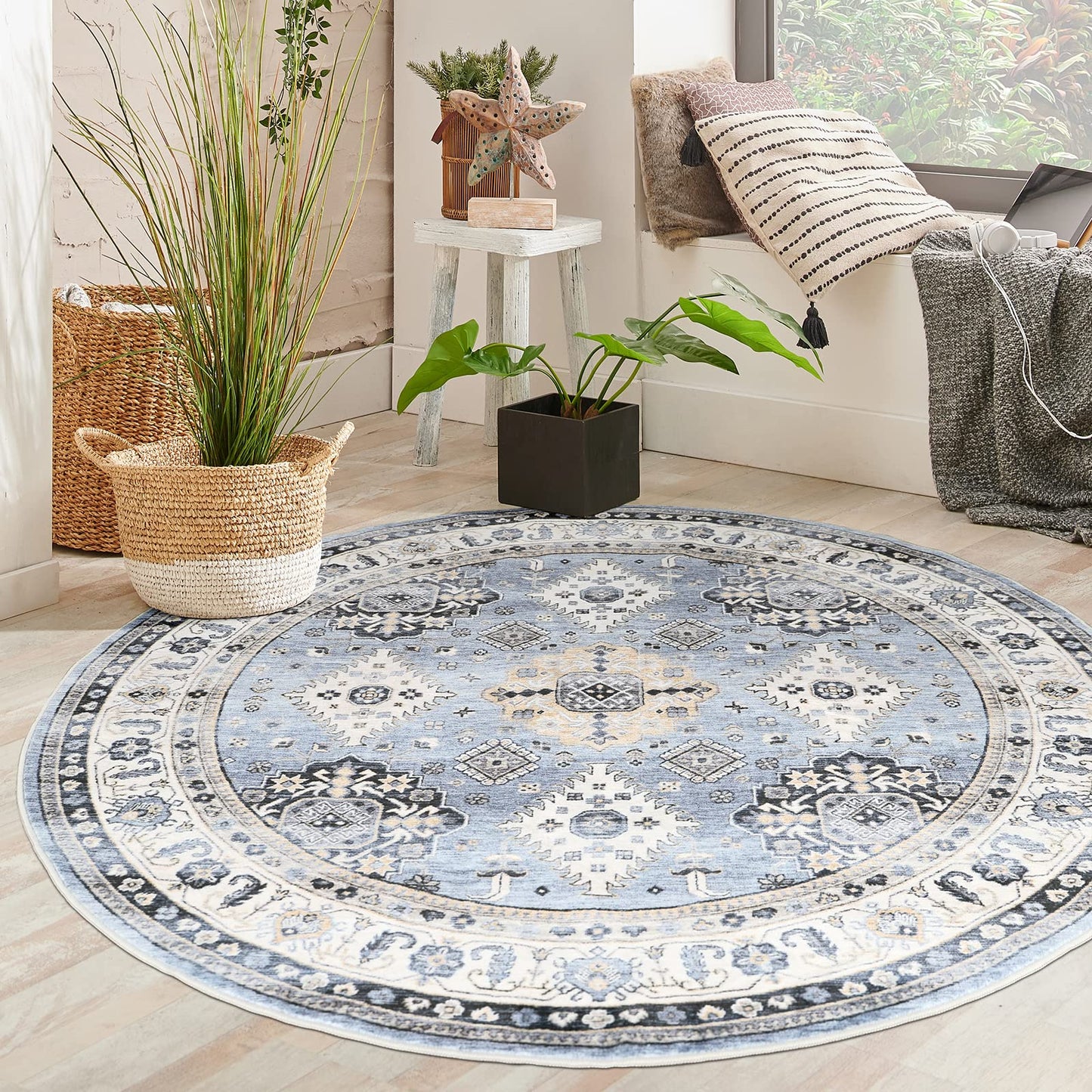 Dripex Vintage Runner Rug-2x8 Washable Distressed Hallway Runner Oriental Medallion Carpet Non-Slip Stain-Resistant Kitchen Mat Foldable Thin Accent Rug for Entrance Living Room Bedroom