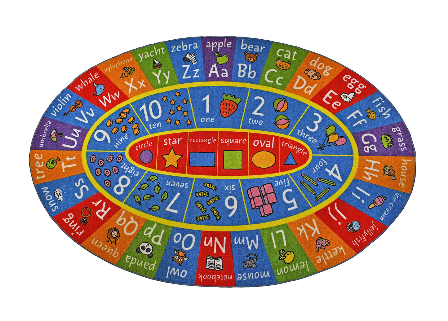KC Cubs ABC Alphabet, Numbers & Shapes Educational Learning & Fun Game Play Area Rug for Kids Bedroom, Toddler Classroom and Baby Playroom