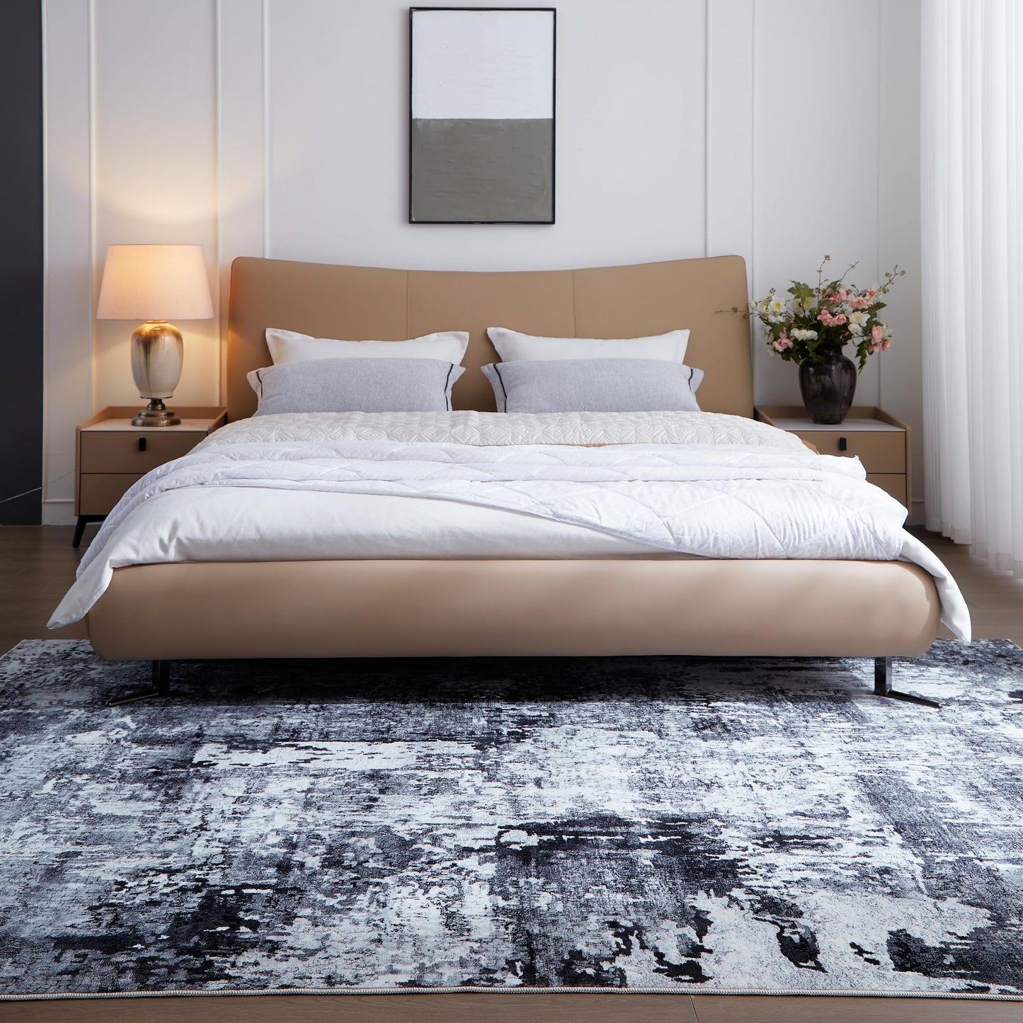 Washable Rug Boho Soft Abstract Pattern Non-Slip Area Rug 5x7 Non-Shedding Faux Wool Vintage