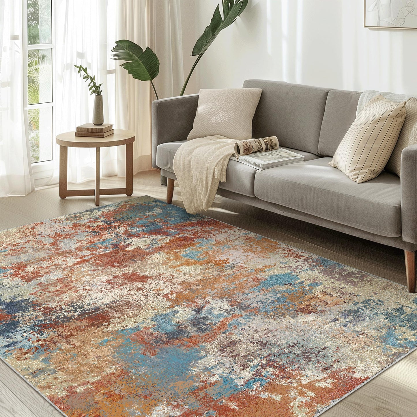 Area Rugs 5x7 for Living Room Bedroom, Modern Abstract Machine Washable Large Light Green Rug Soft