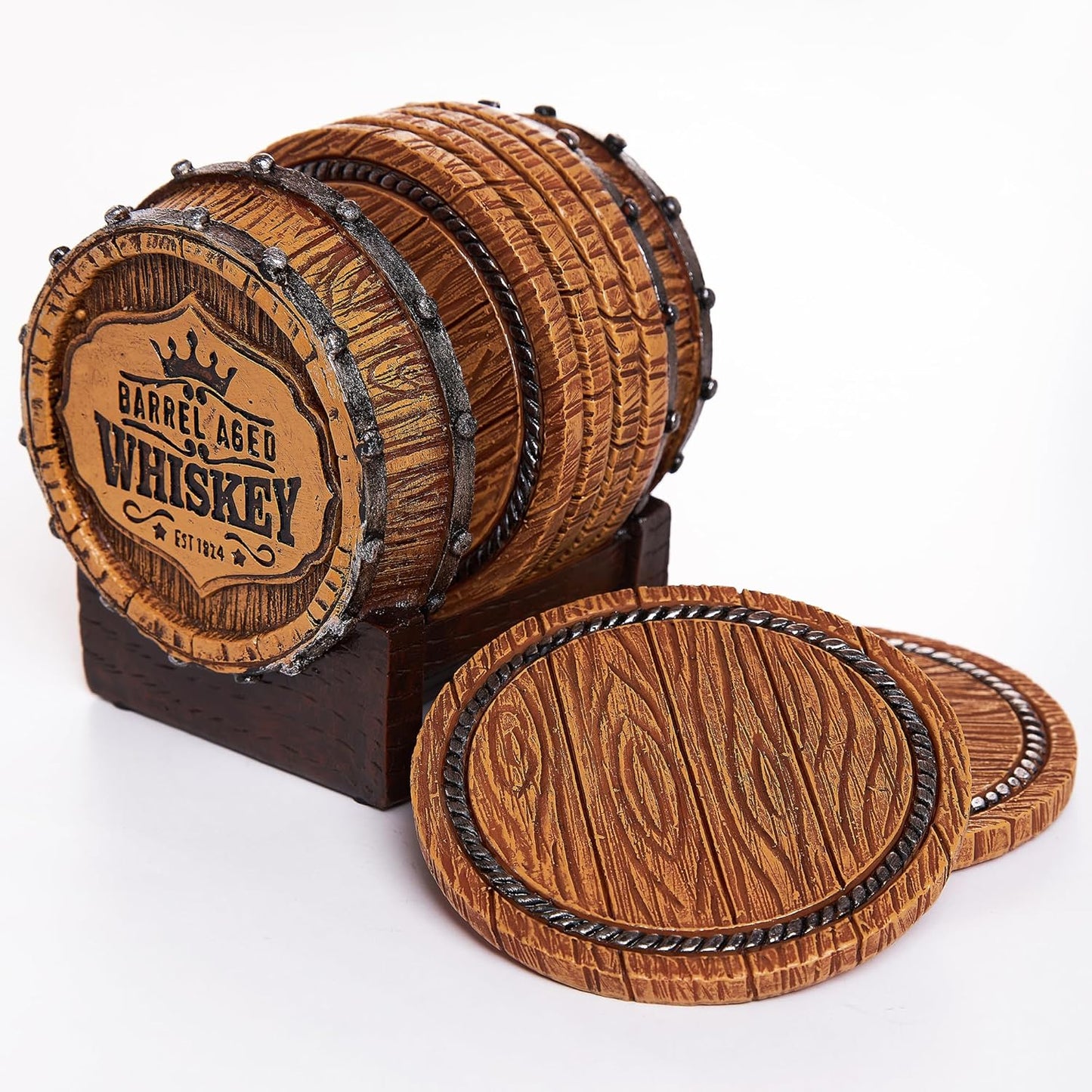 Bear Coasters Set of 6 Full Size Rustic Coasters in Handmade Canoe with Adorable Black Bear Figurines | Black Bear Log Cabin Decorations