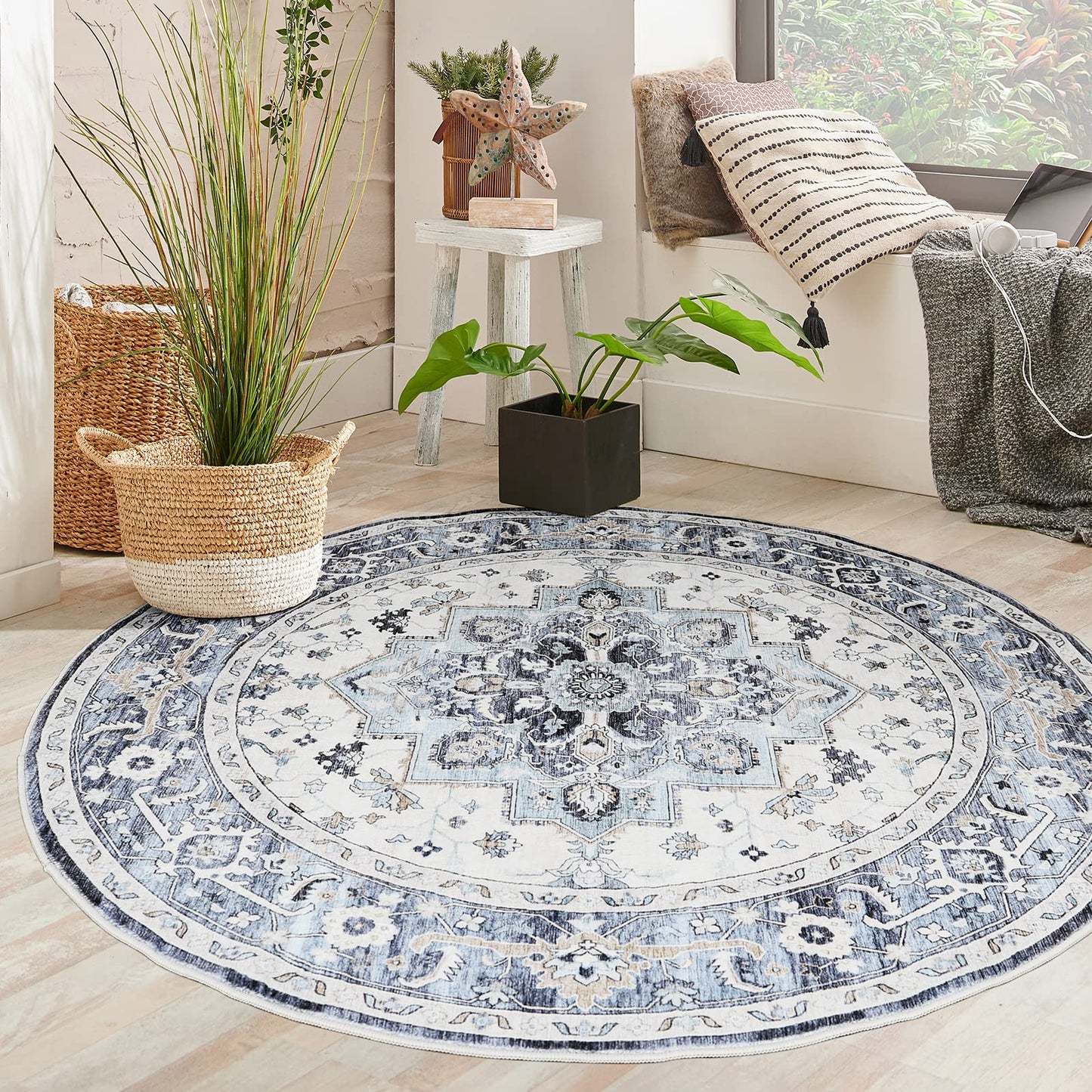 Dripex Vintage Runner Rug-2x8 Washable Distressed Hallway Runner Oriental Medallion Carpet Non-Slip Stain-Resistant Kitchen Mat Foldable Thin Accent Rug for Entrance Living Room Bedroom