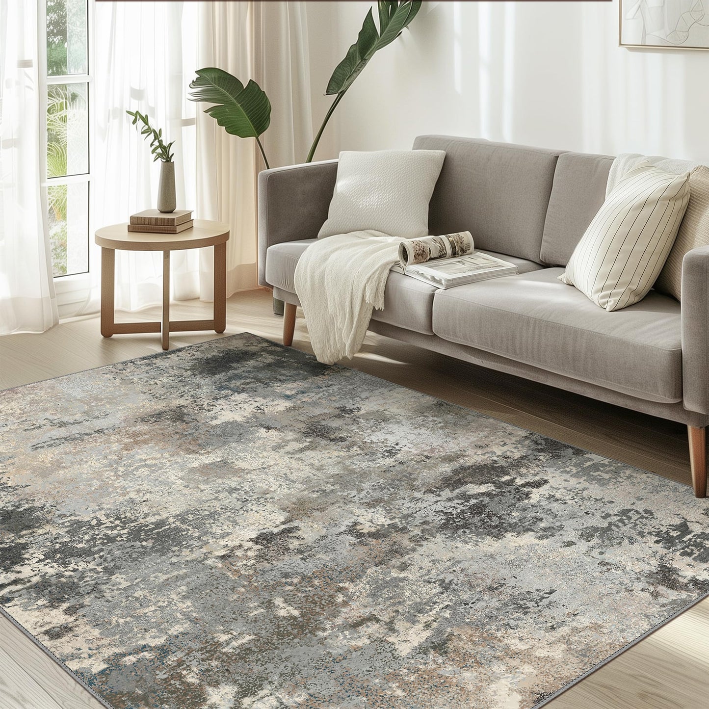 Area Rugs 5x7 for Living Room Bedroom, Modern Abstract Machine Washable Large Light Green Rug Soft