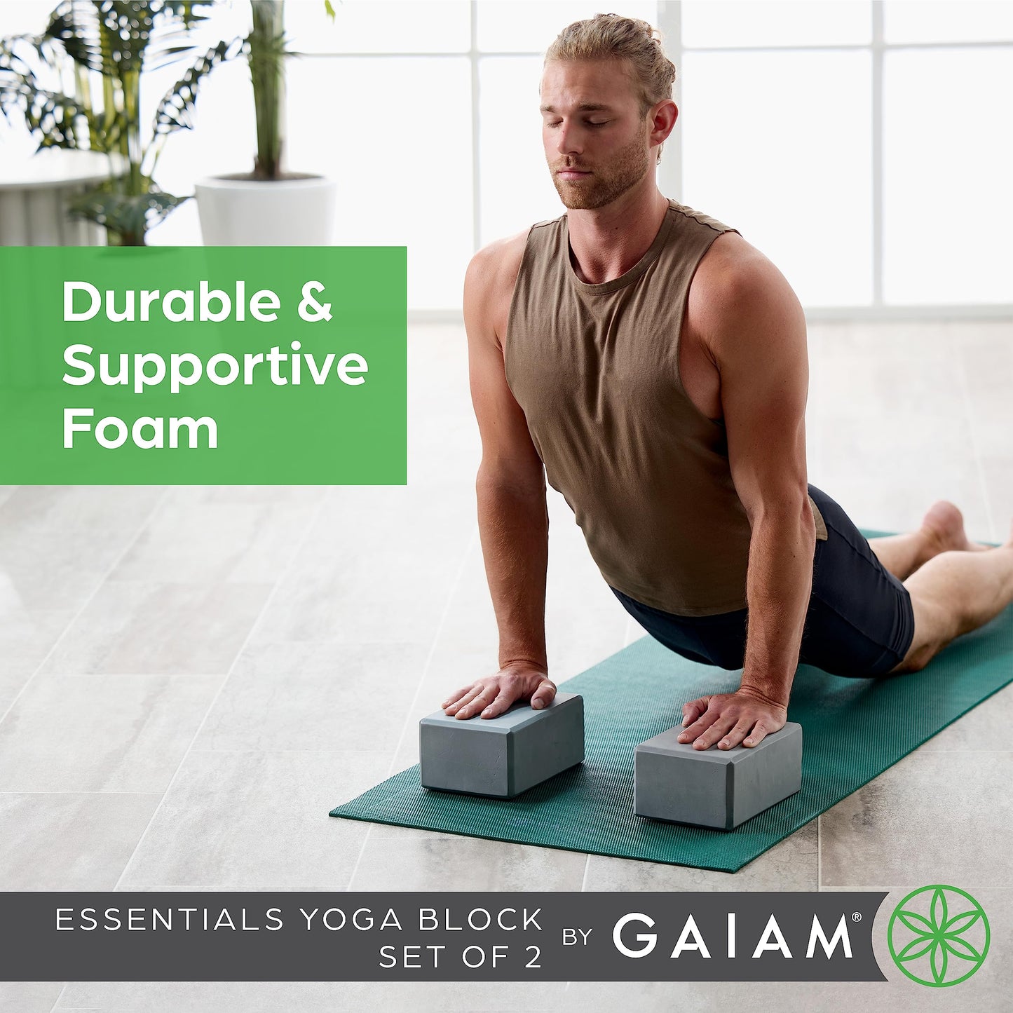 Gaiam Yoga Block - Supportive Latex-Free Eva Foam - Soft Non-Slip Surface with Beveled Edges for Yoga, Pilates, Meditation