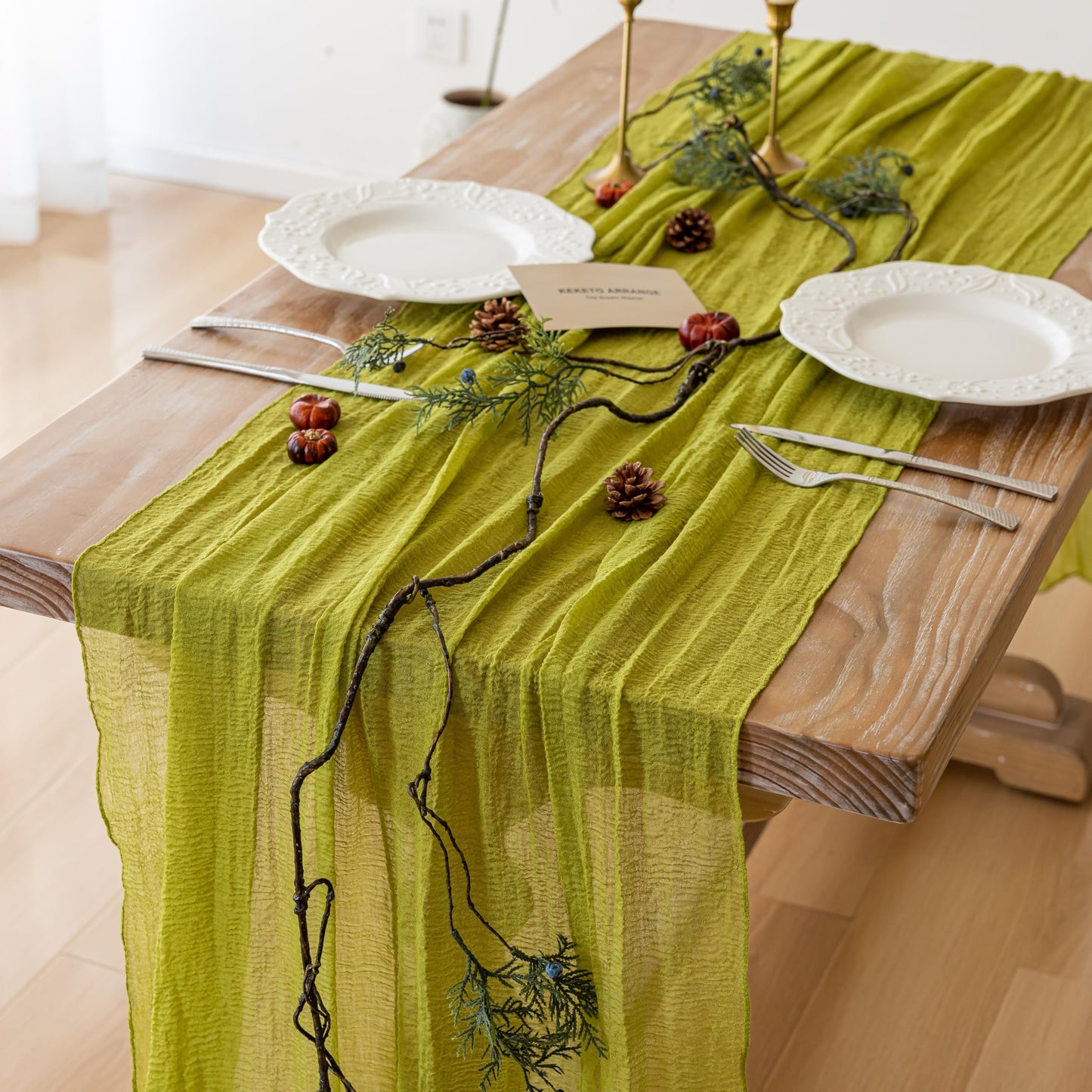 Keketo Fall Table Runner Terracotta Rust Gauze 120 Inch 10 FT Rustic Burnt Orange Cheese Cloth for Wedding Baby Bridal Shower Party Centerpiece Sheer Thanksgiving Fall Decorations